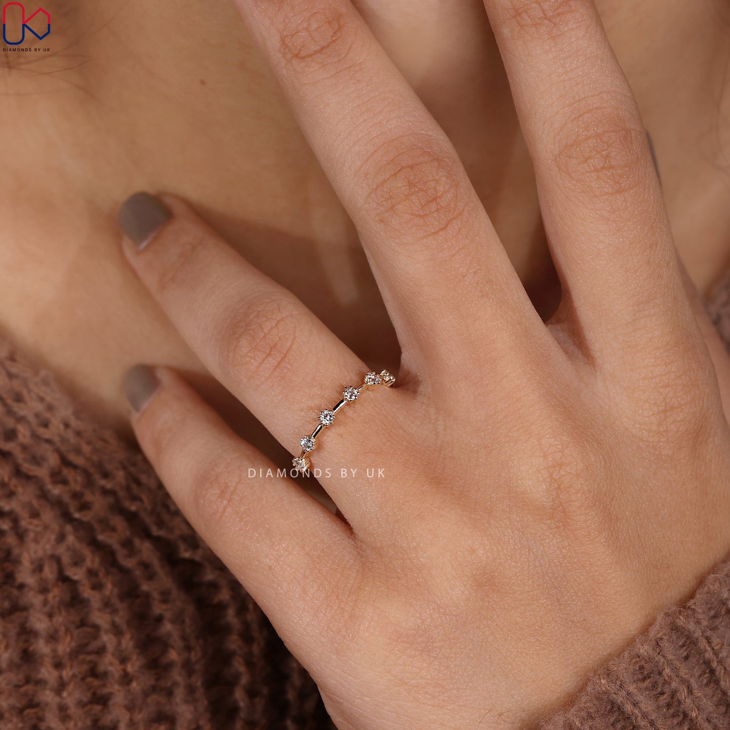 Round Cut Half Eternity Wedding Band