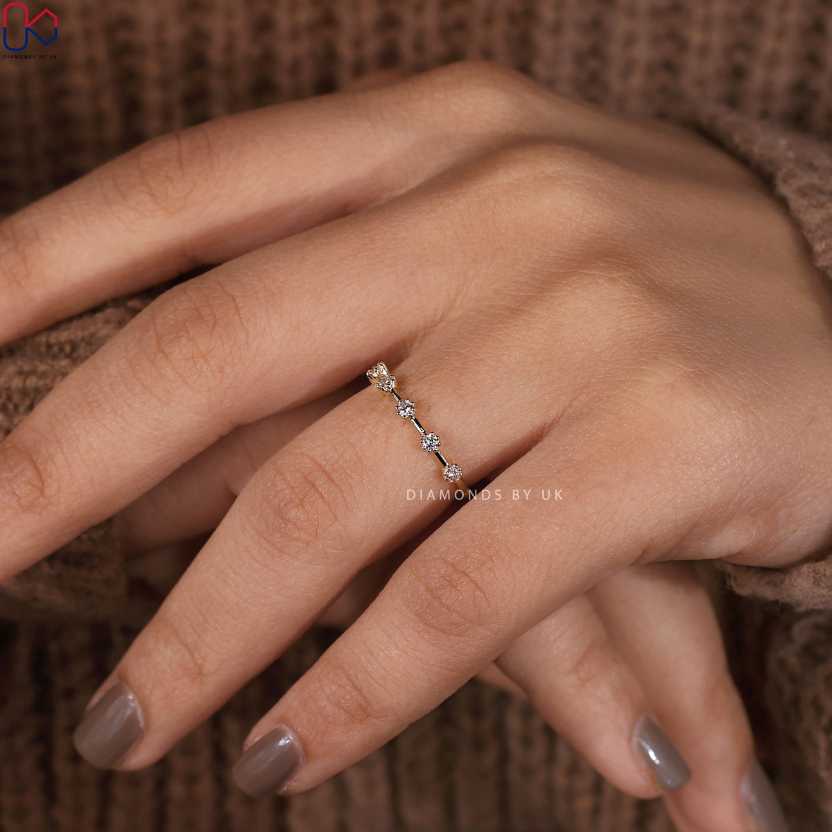 Round Cut Half Eternity Wedding Band
