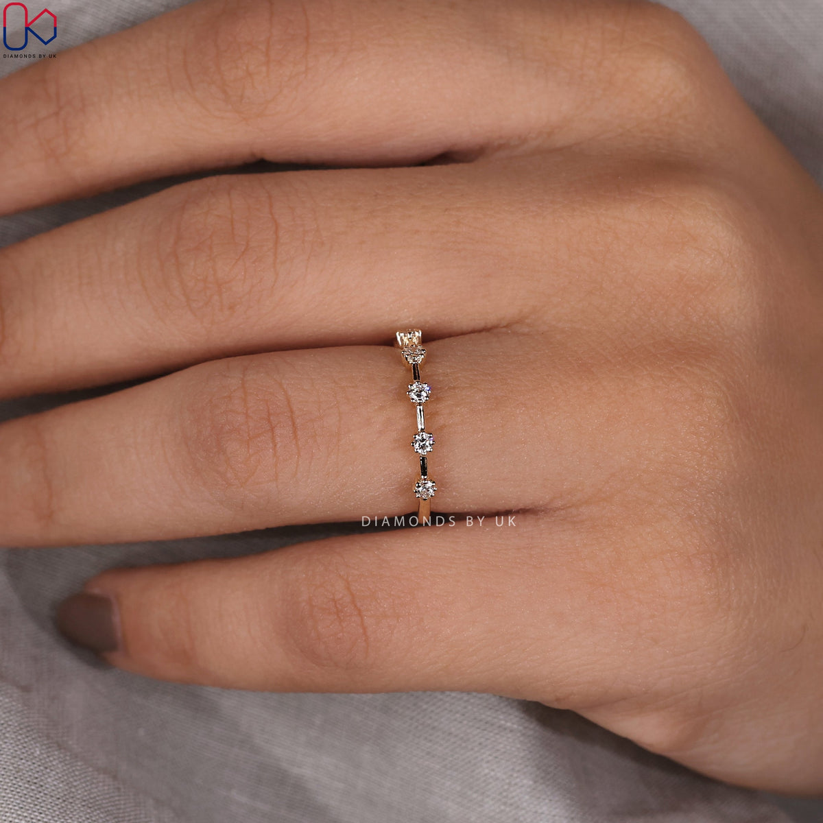 Round Cut Half Eternity Wedding Band