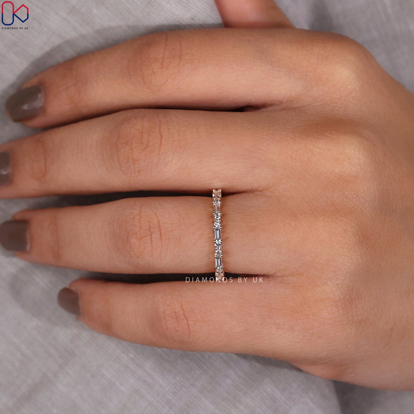 Yellow Gold Baguette And Round Diamond Band