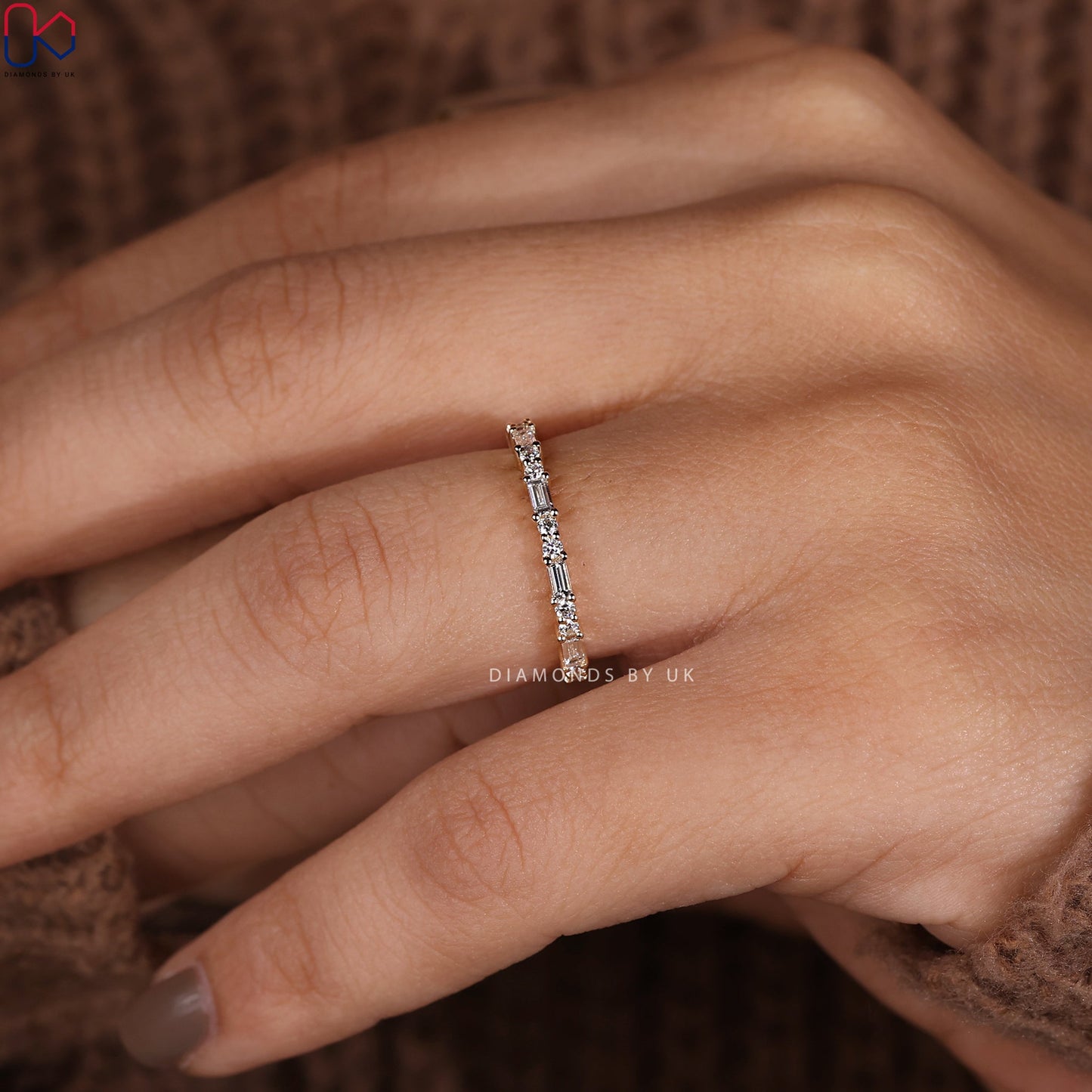 Yellow Gold Baguette And Round Diamond Band