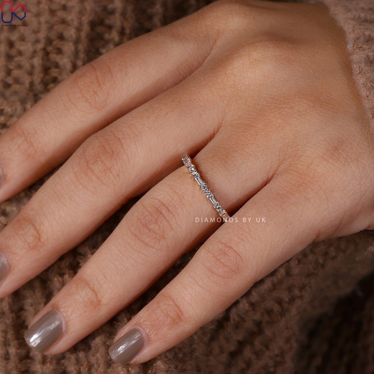Yellow Gold Baguette And Round Diamond Band