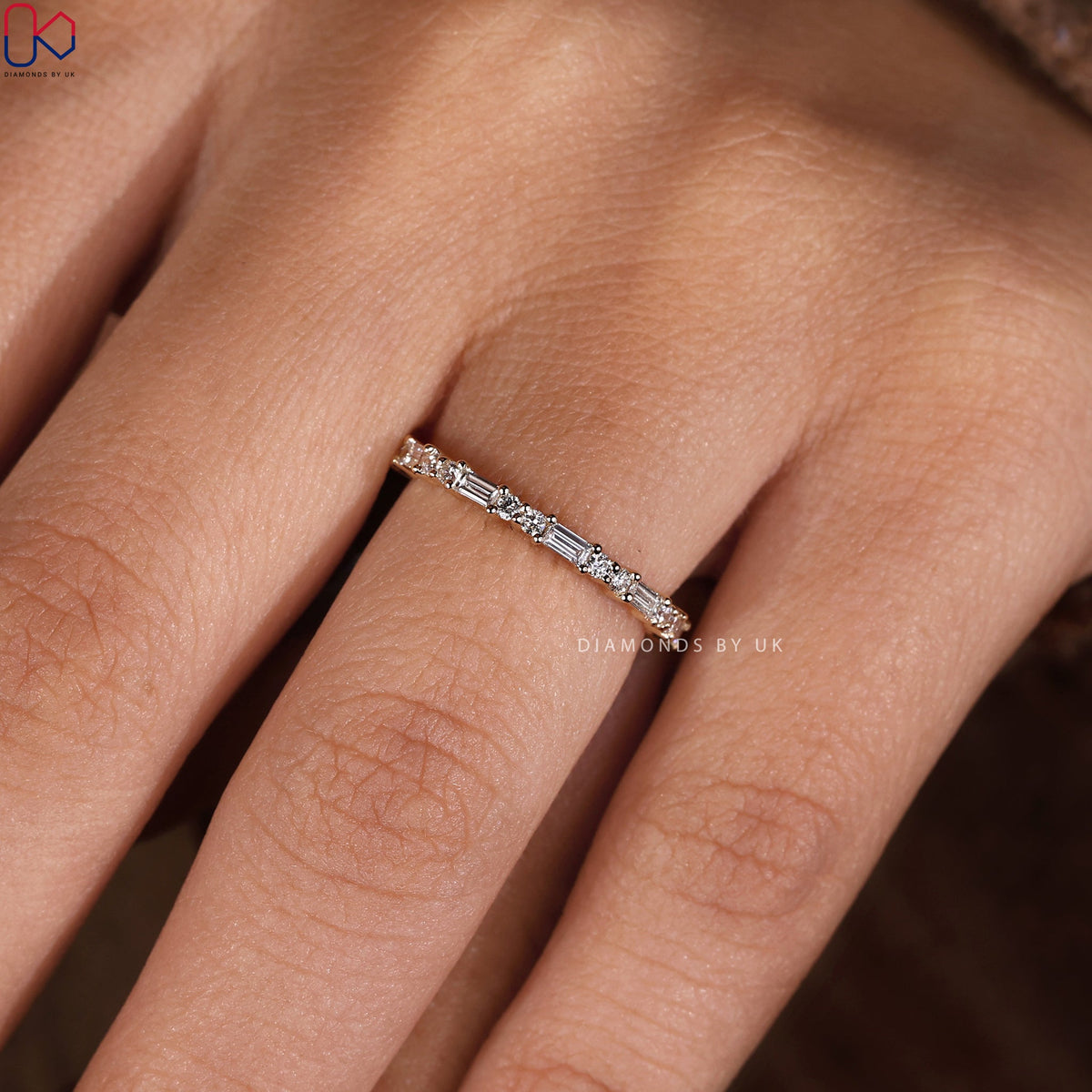 Yellow Gold Baguette And Round Diamond Band