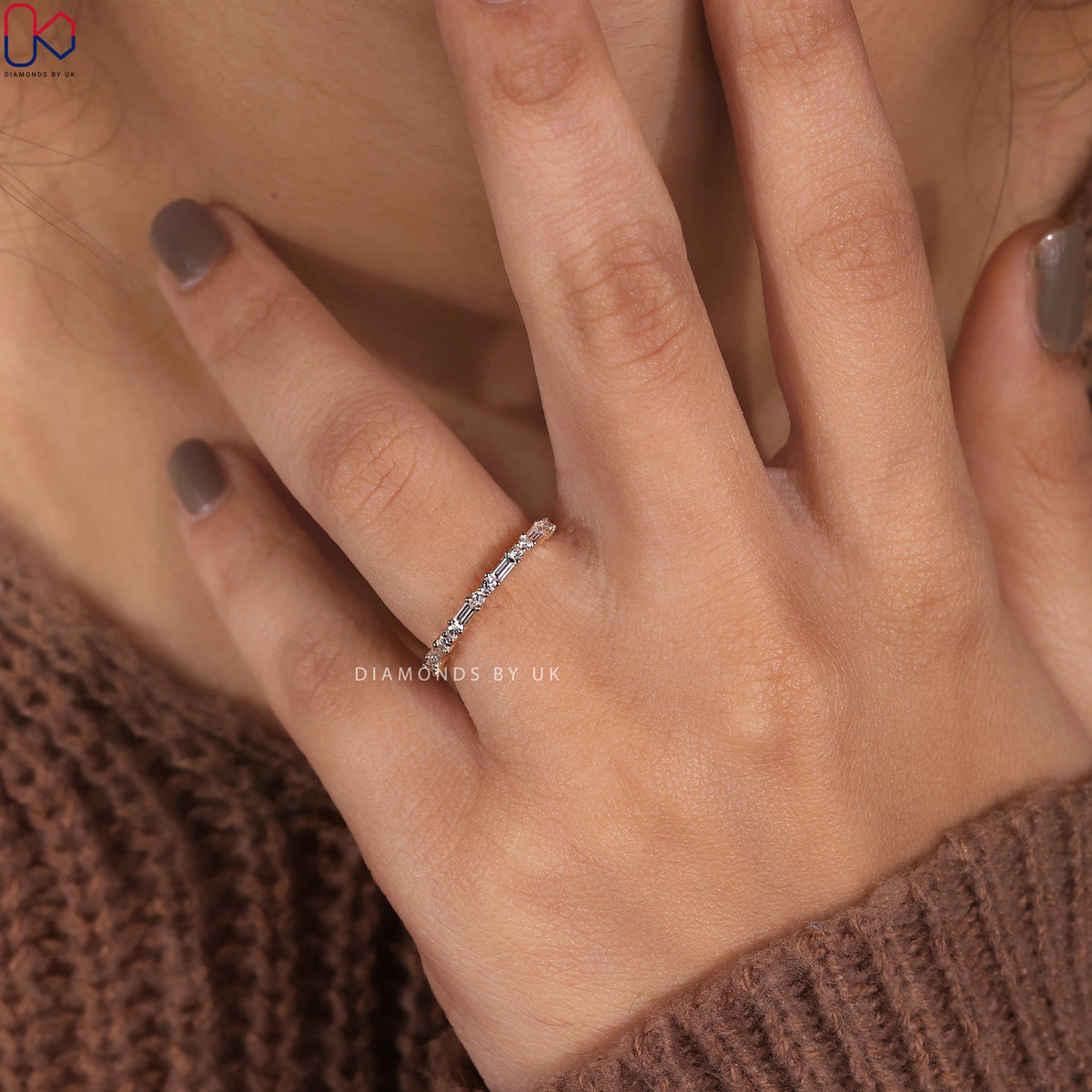 Yellow Gold Baguette And Round Diamond Band