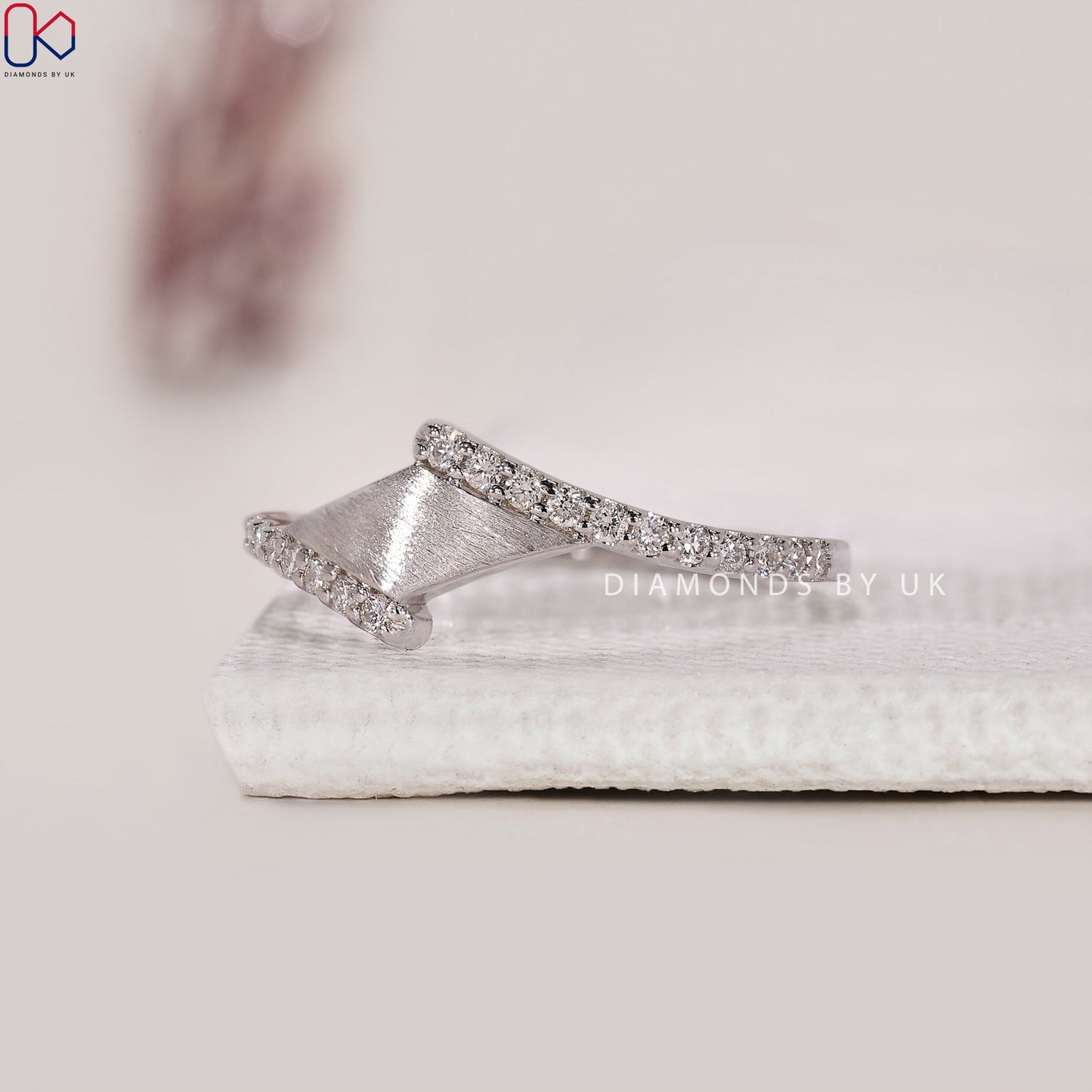 Round Diamond Matte Finish Bypass Wedding Band