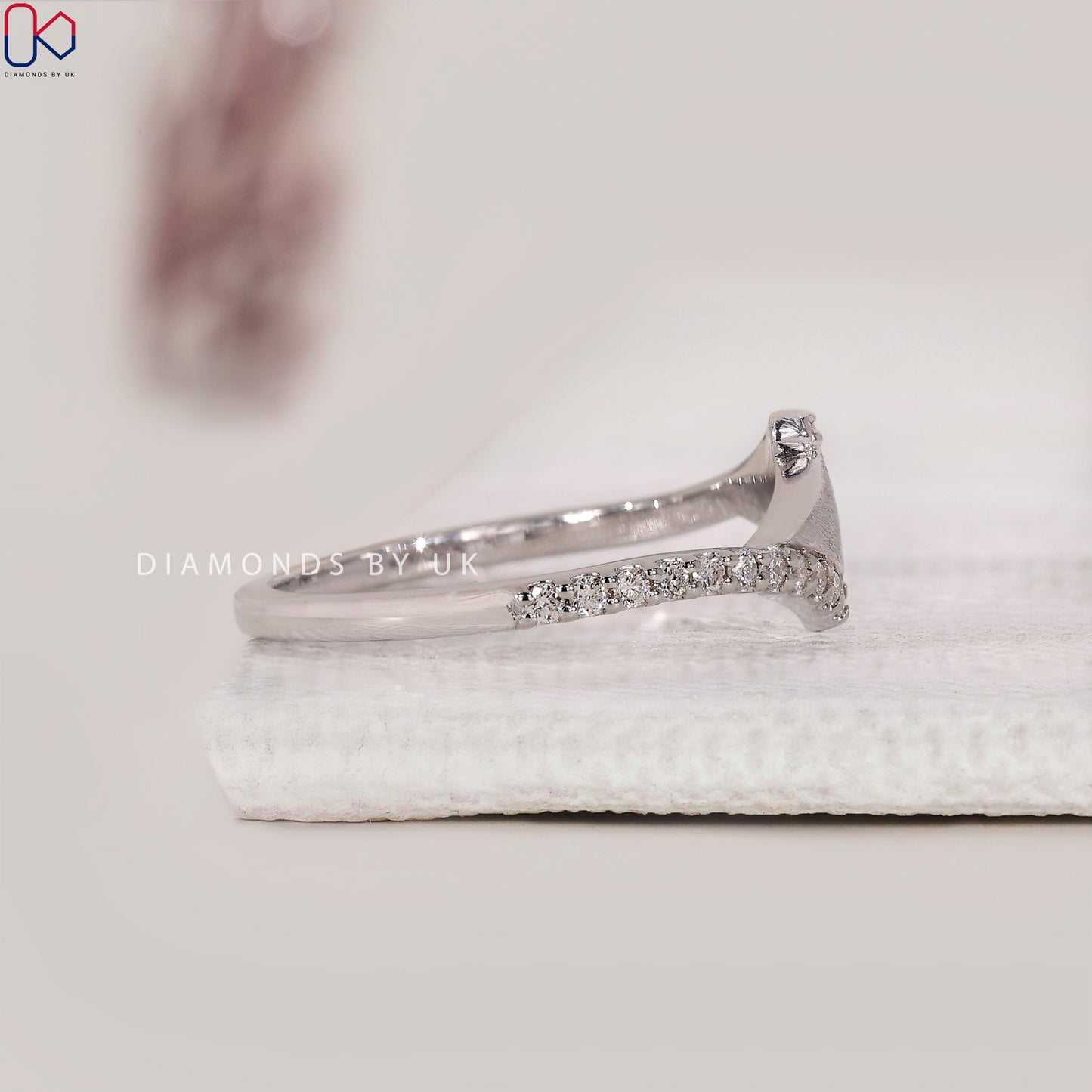 Round Diamond Matte Finish Bypass Wedding Band