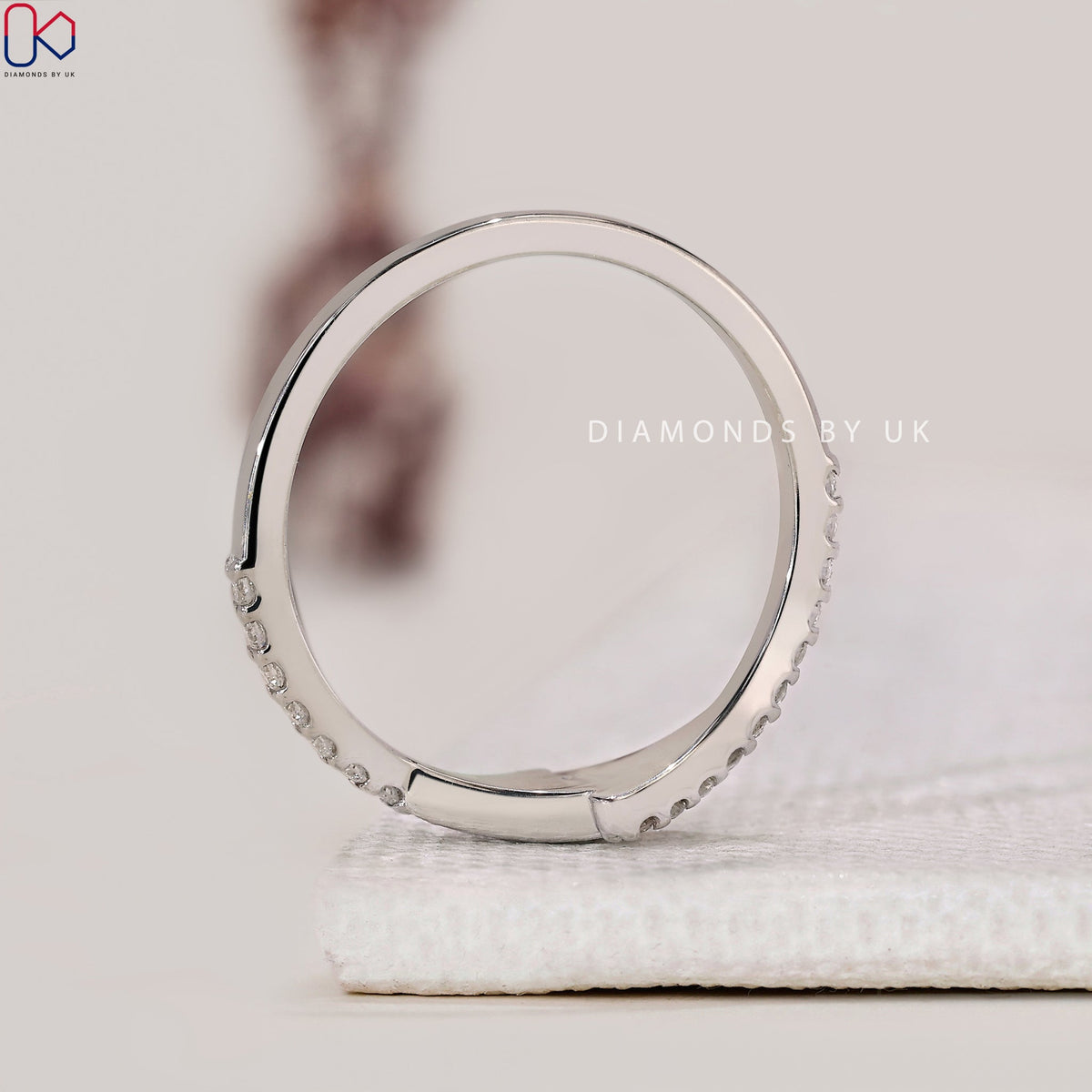 Round Diamond Matte Finish Bypass Wedding Band