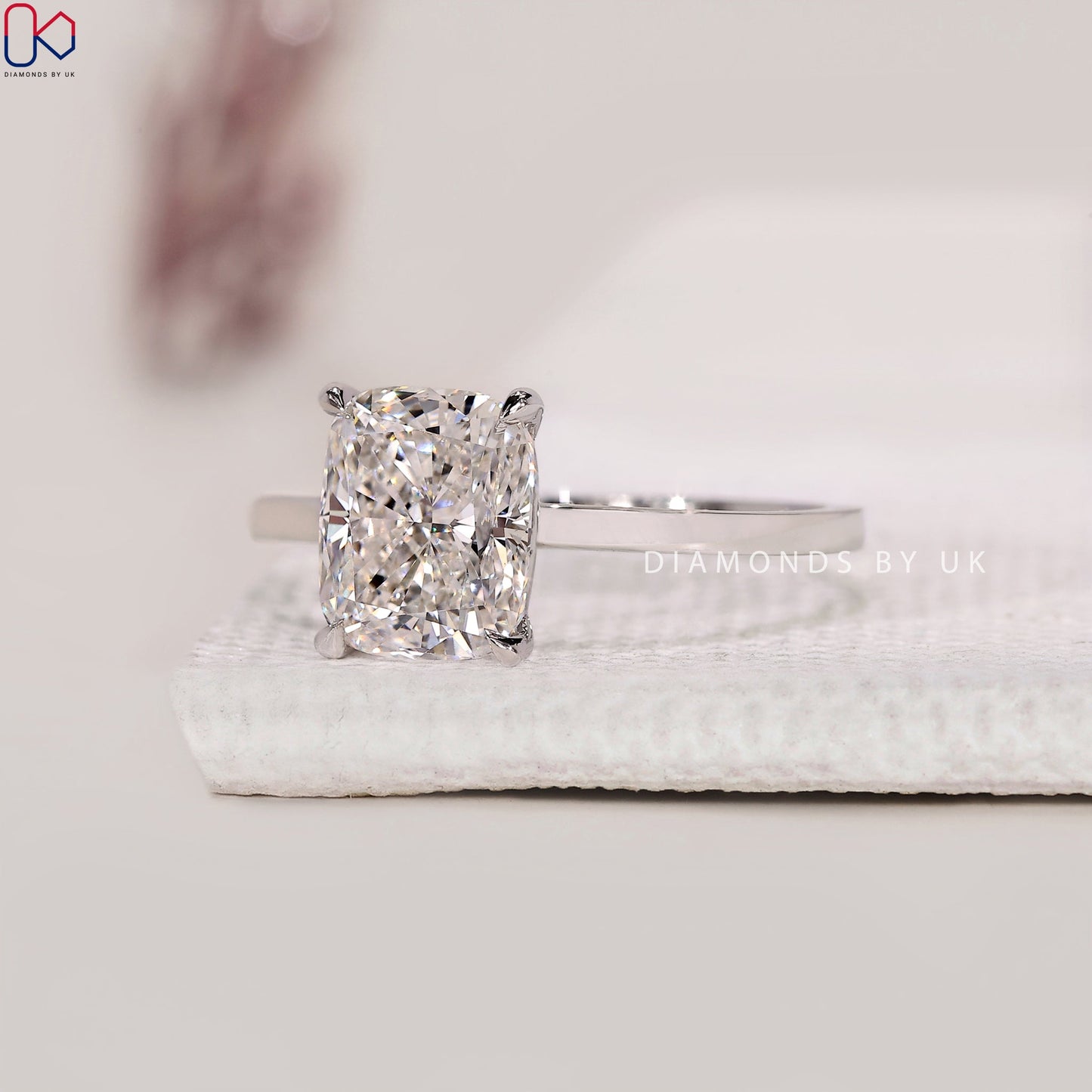 Cushion Diamond Solitaire Ring In White Gold