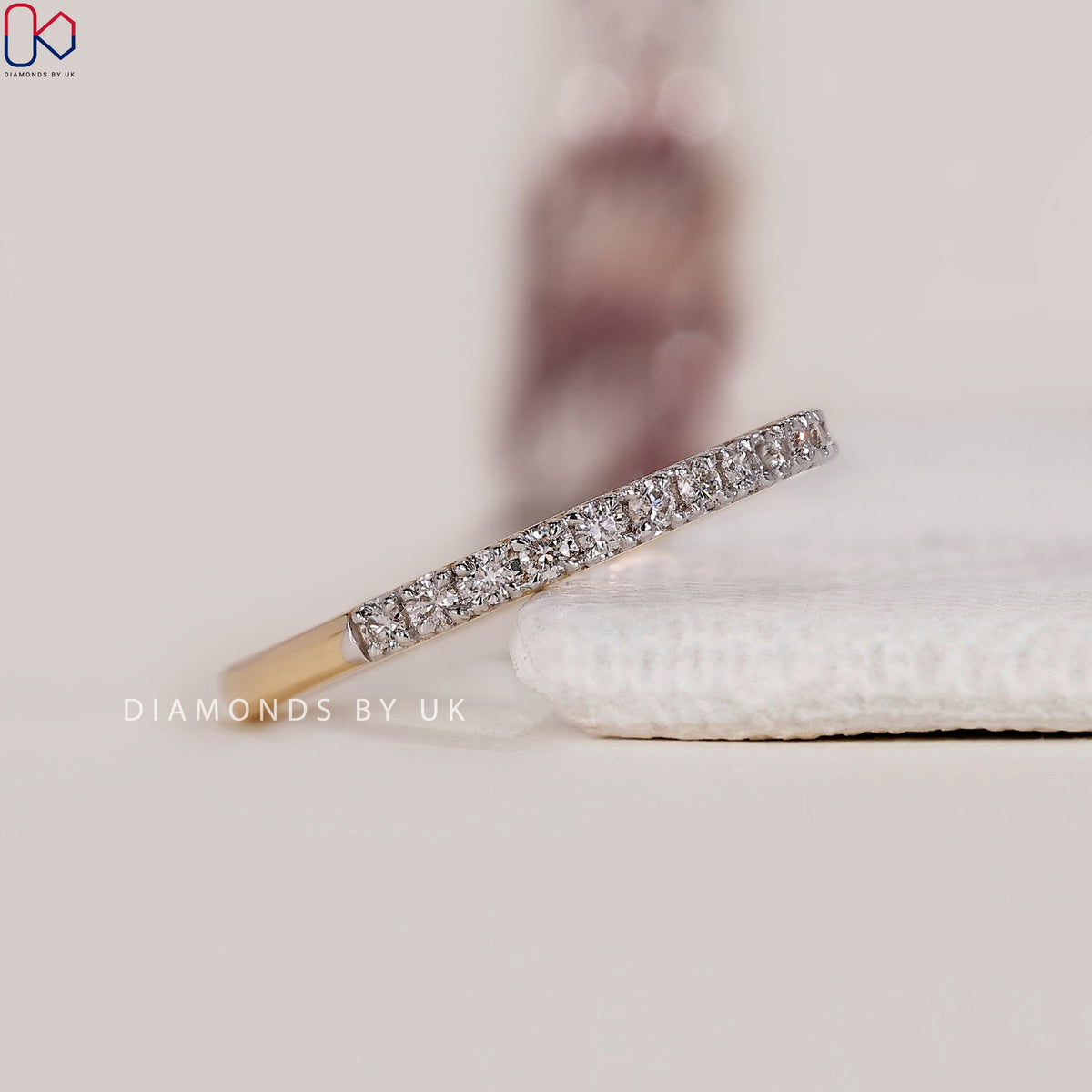 Round Cut Diamond Two Tone Wedding Band