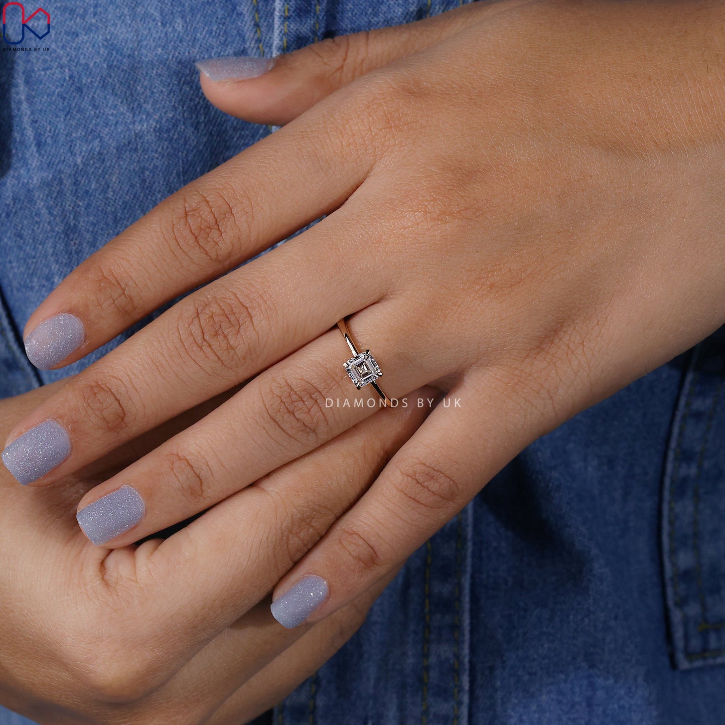 Asscher Cut Solitaire Diamond Ring In Yellow Gold