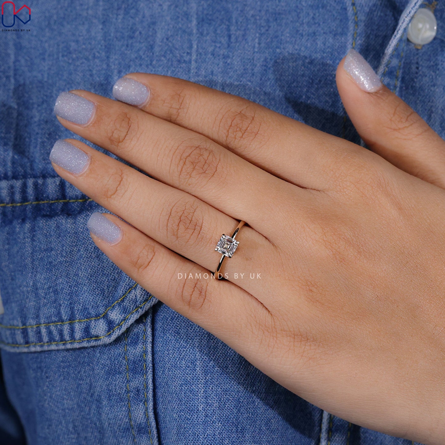 Asscher Cut Solitaire Diamond Ring In Yellow Gold