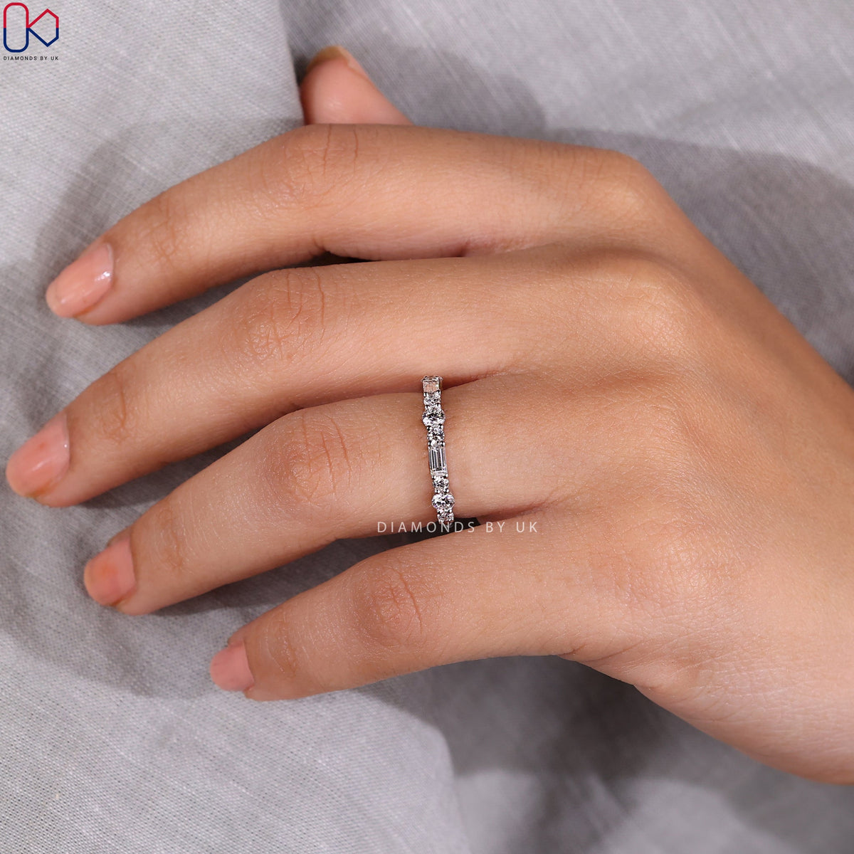 Half Eternity Round Diamond And Baguette Band