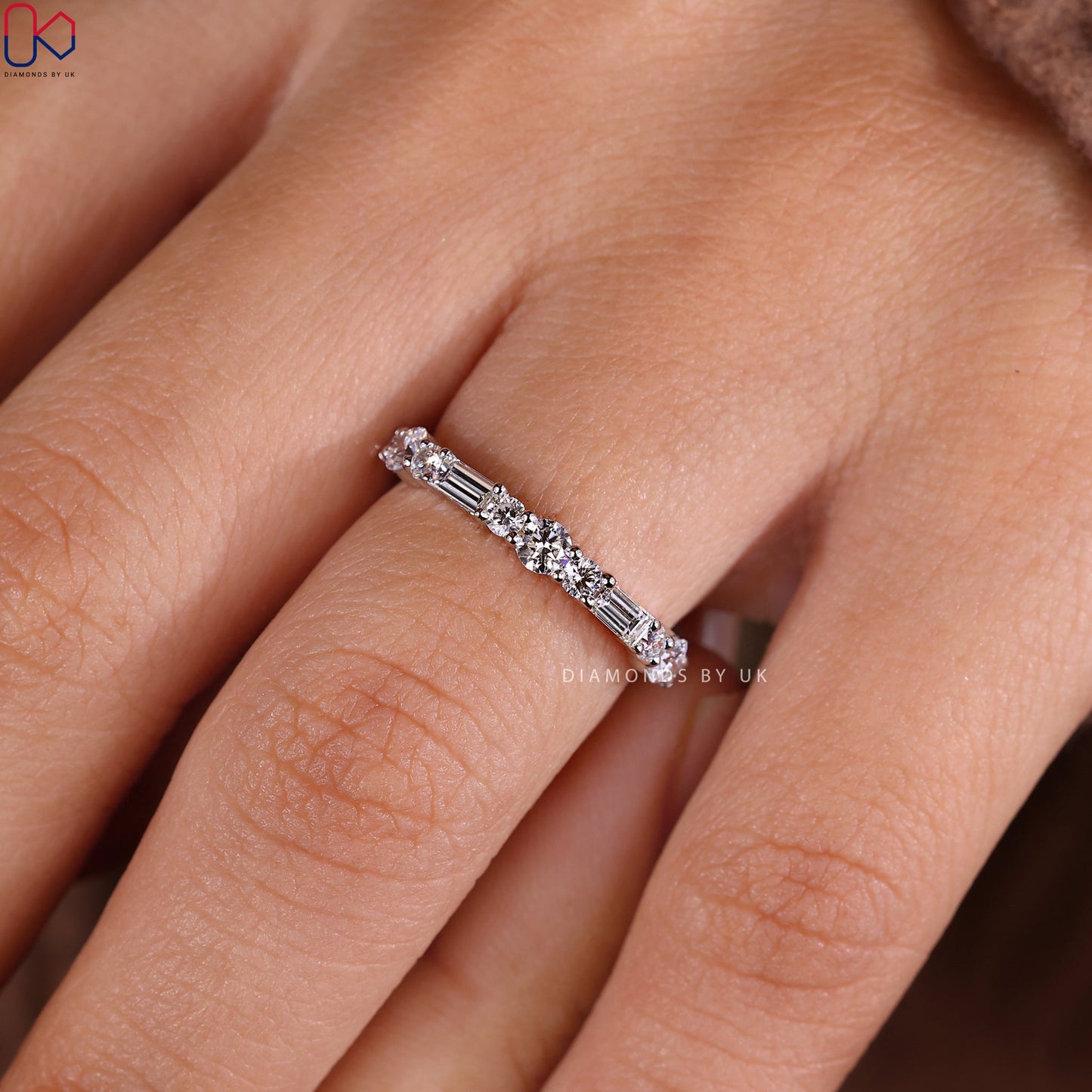 Half Eternity Round Diamond And Baguette Band