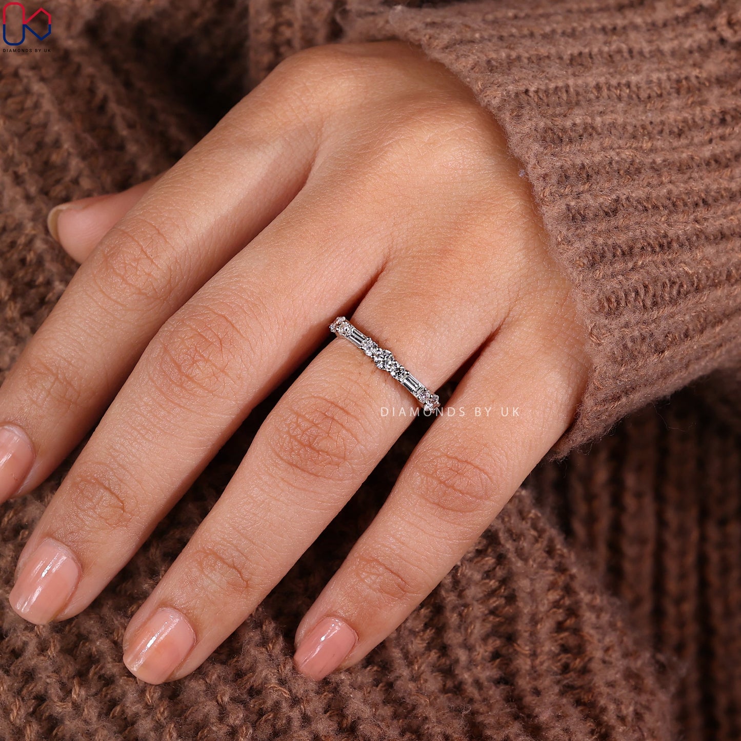 Half Eternity Round Diamond And Baguette Band