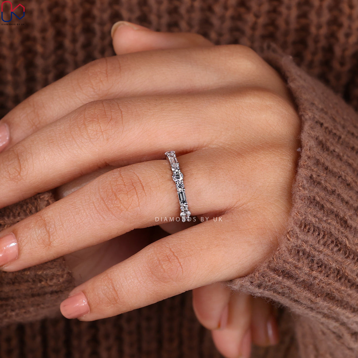 Half Eternity Round Diamond And Baguette Band