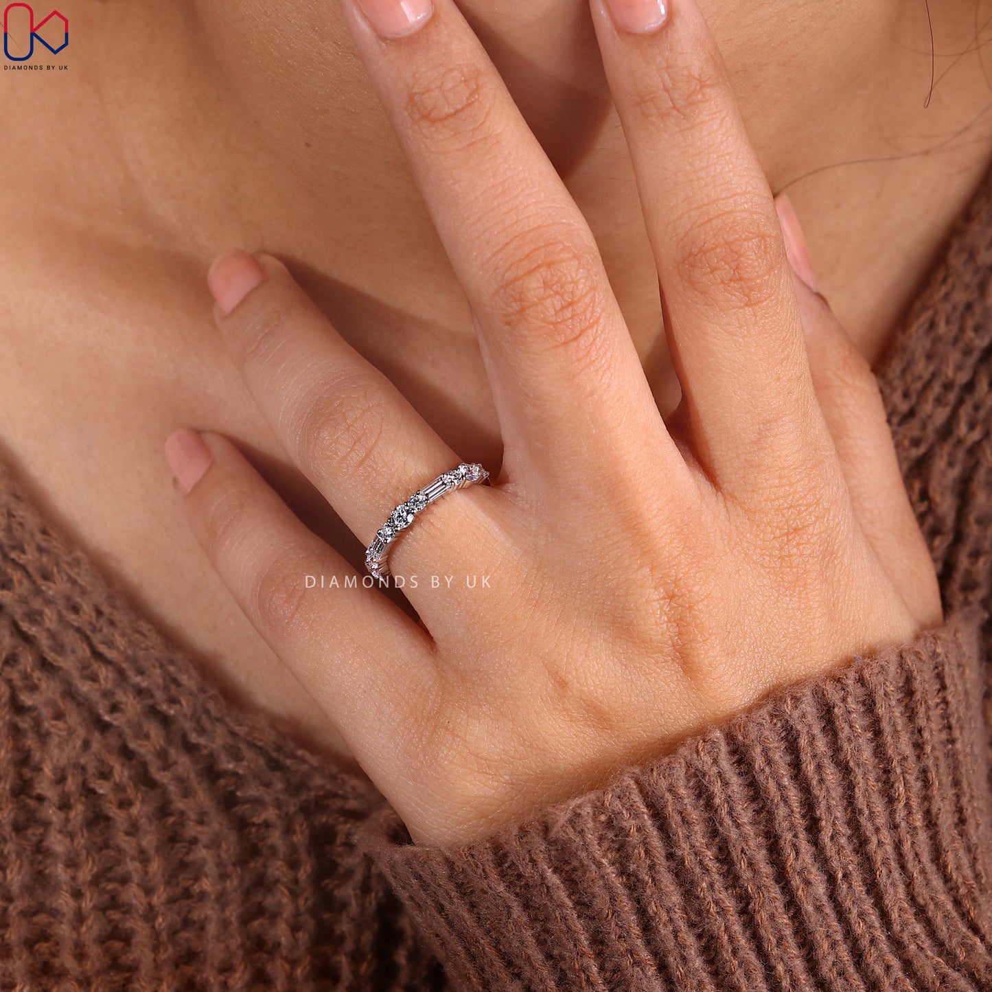 Half Eternity Round Diamond And Baguette Band
