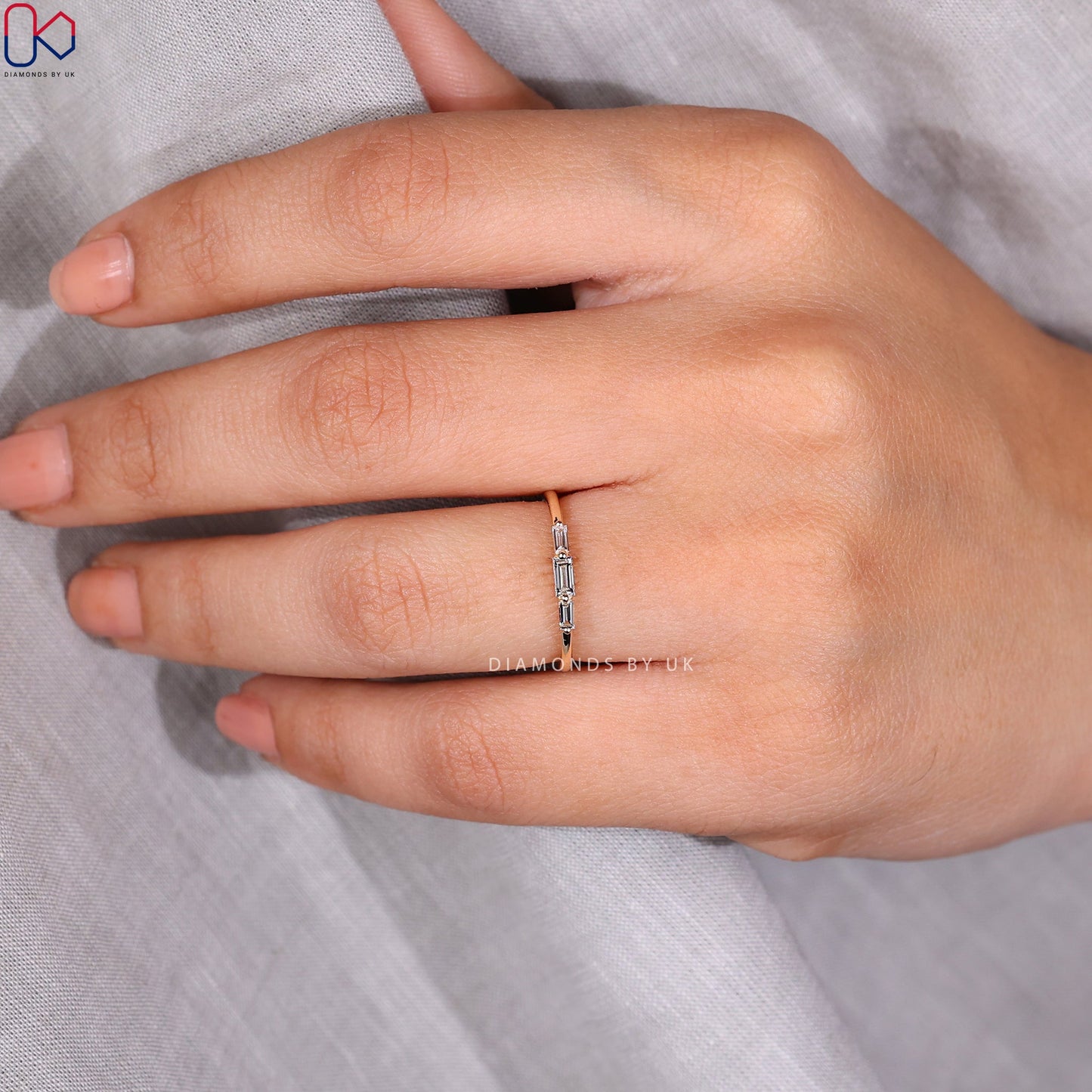 Baguette Diamond Three Stone Wedding Band