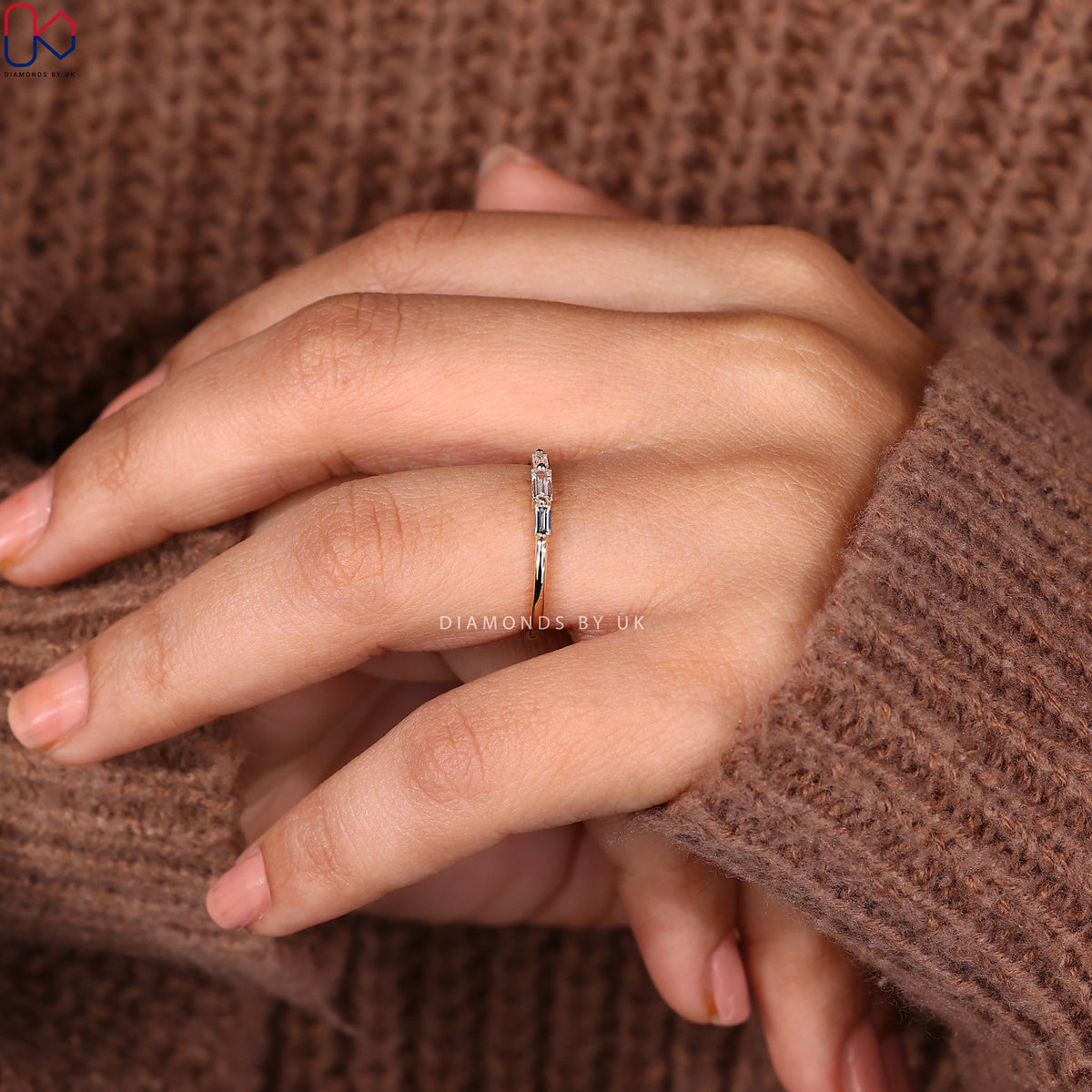 Baguette Diamond Three Stone Wedding Band