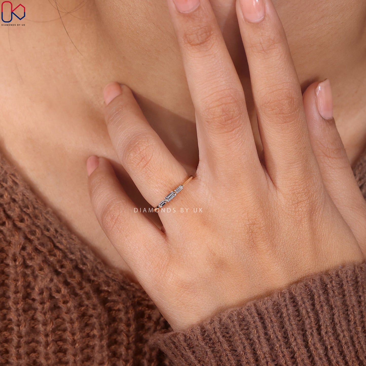 Baguette Diamond Three Stone Wedding Band