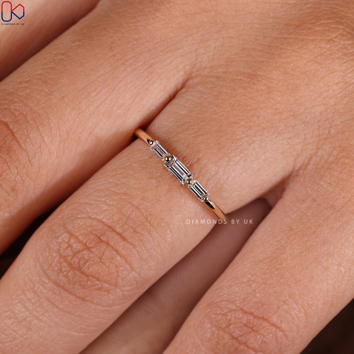 Baguette Diamond Three Stone Wedding Band