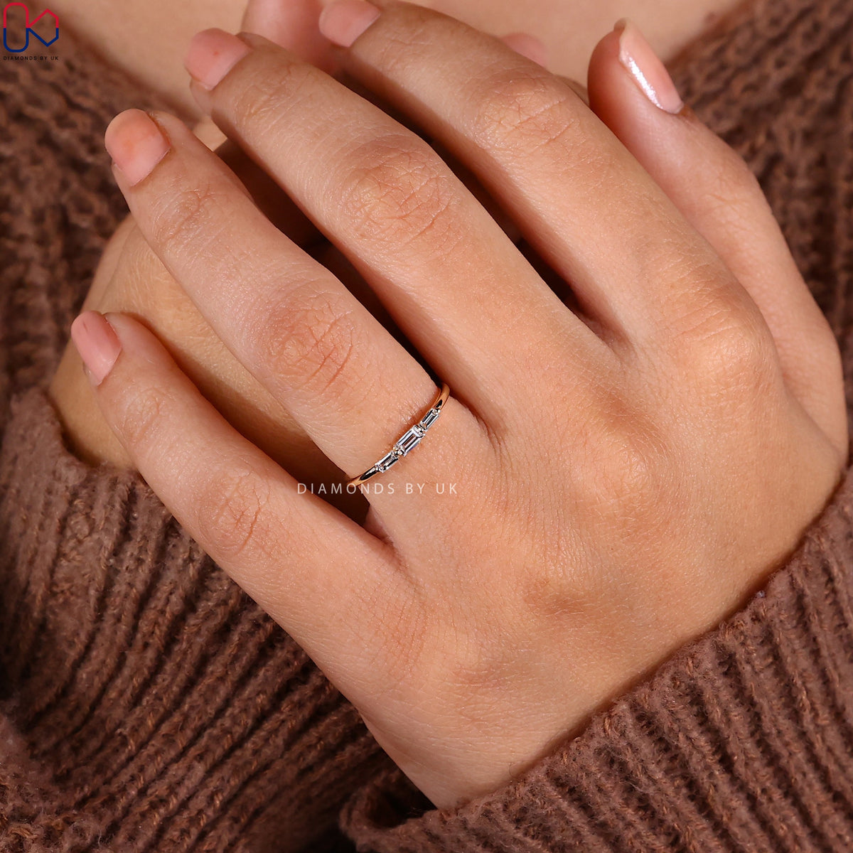 Baguette Diamond Three Stone Wedding Band