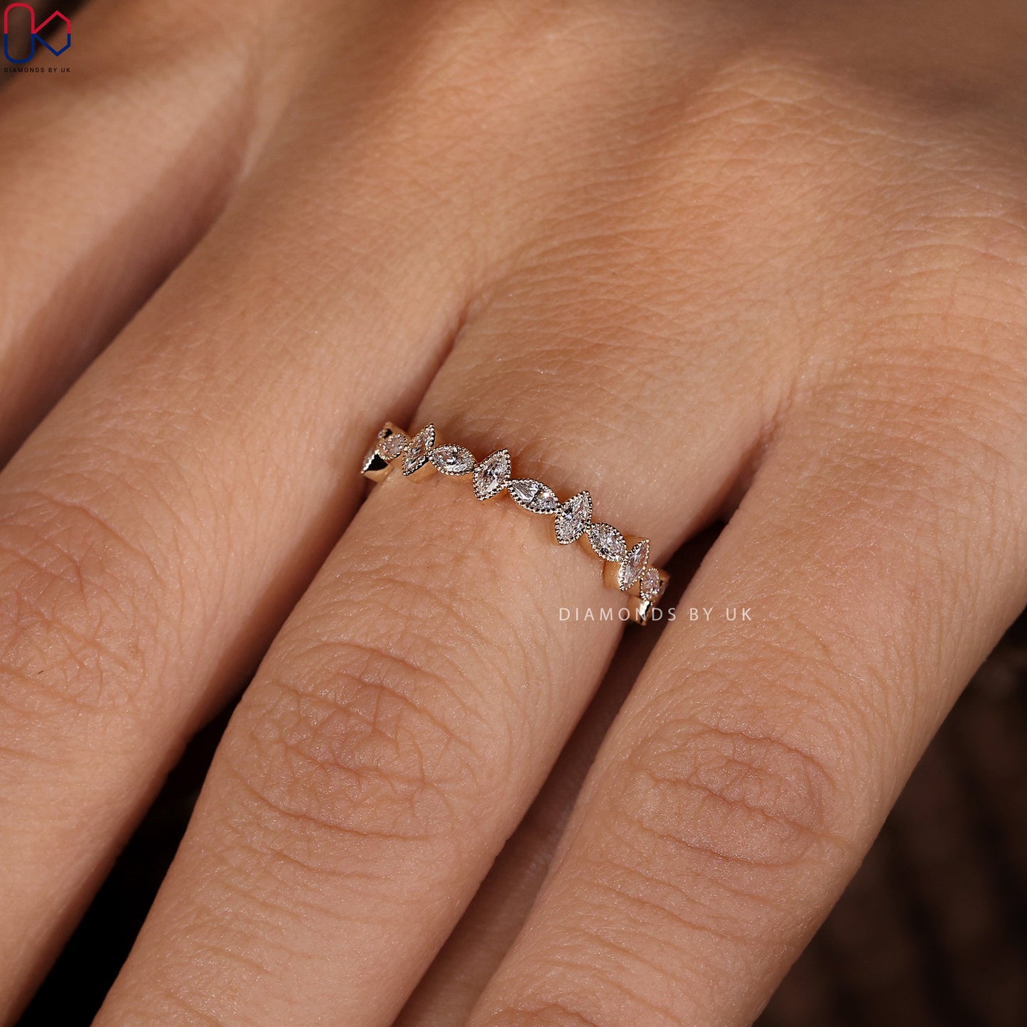 Bezel Set Marquise Diamond Wedding Band