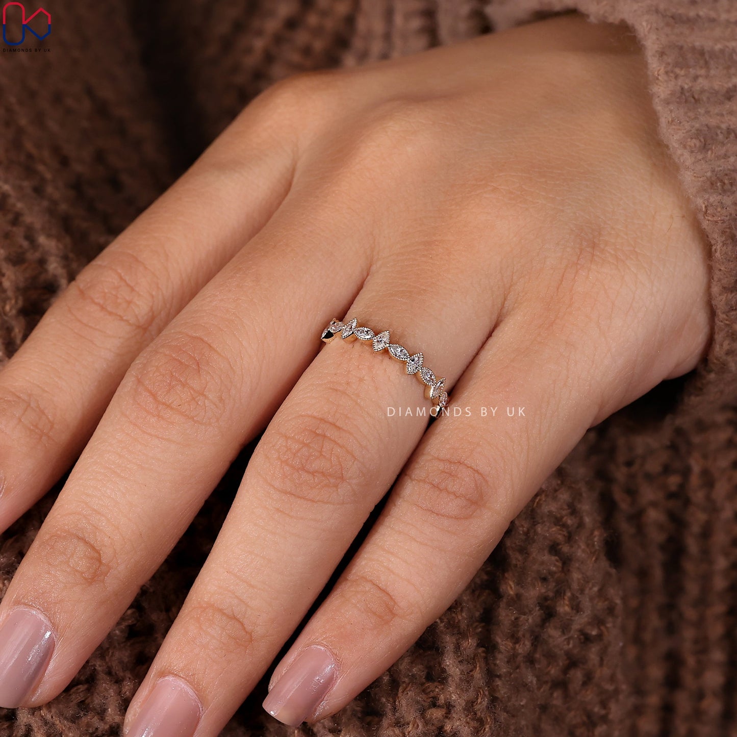 Bezel Set Marquise Diamond Wedding Band