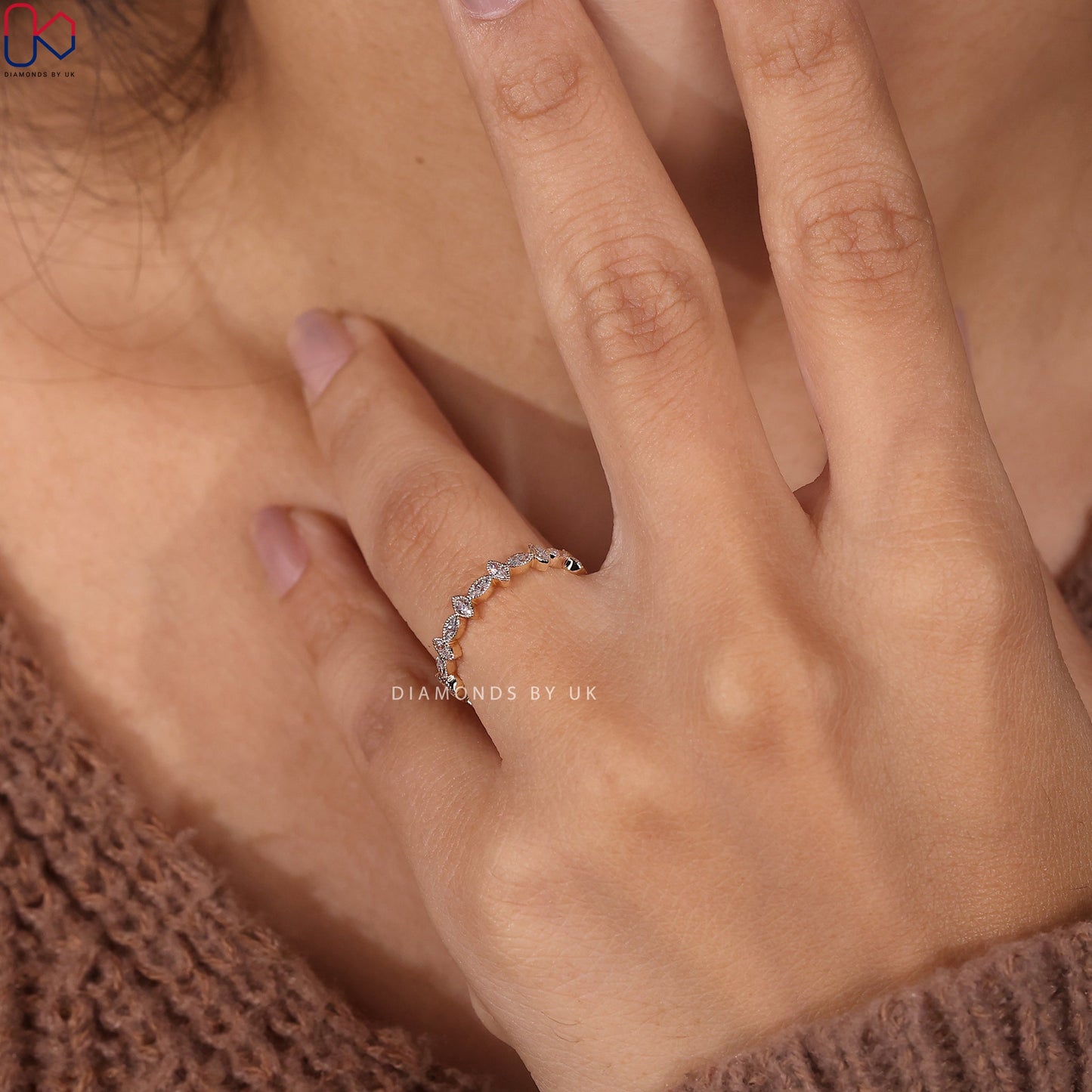 Bezel Set Marquise Diamond Wedding Band