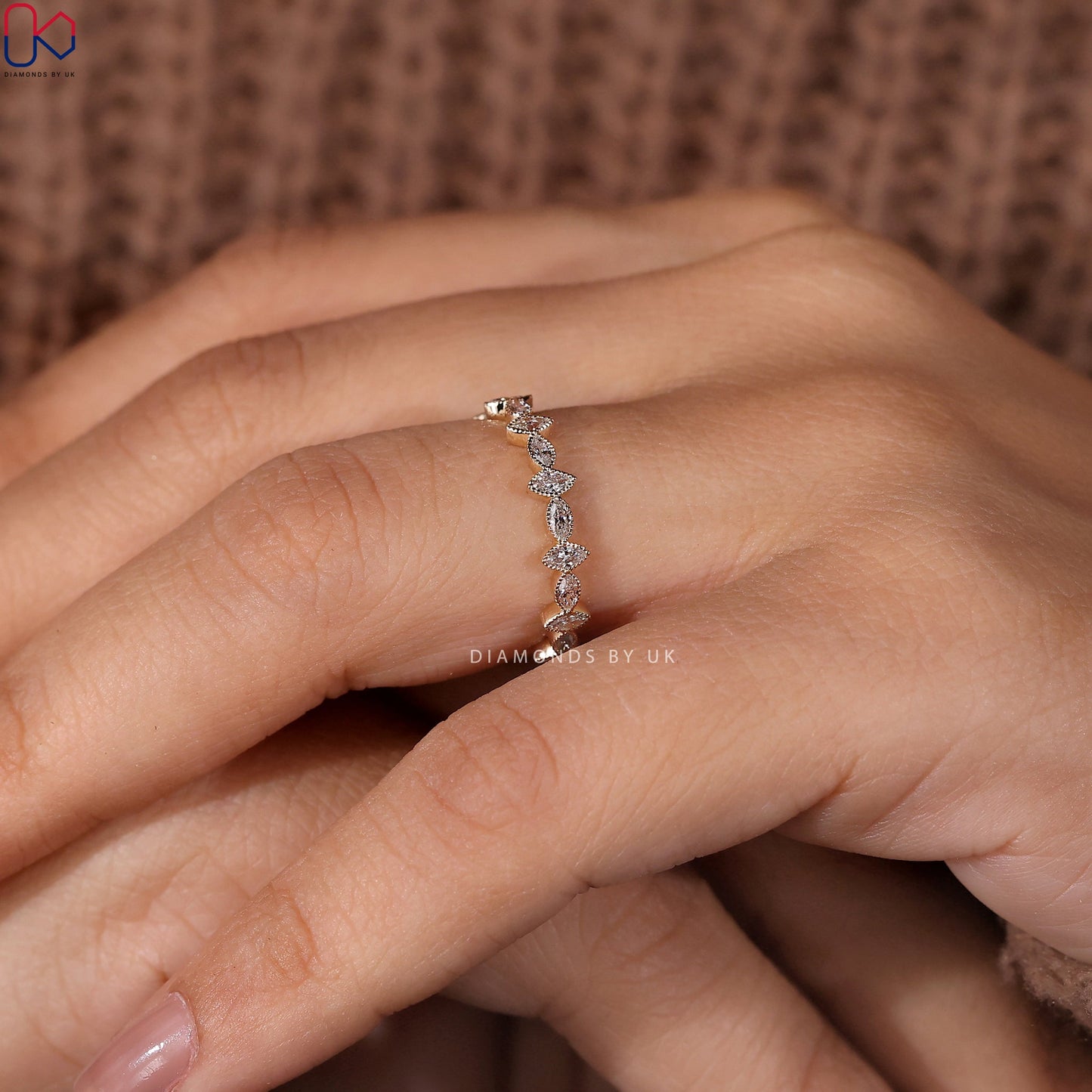 Bezel Set Marquise Diamond Wedding Band