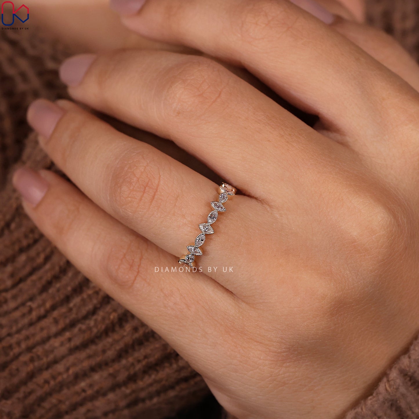 Bezel Set Marquise Diamond Wedding Band