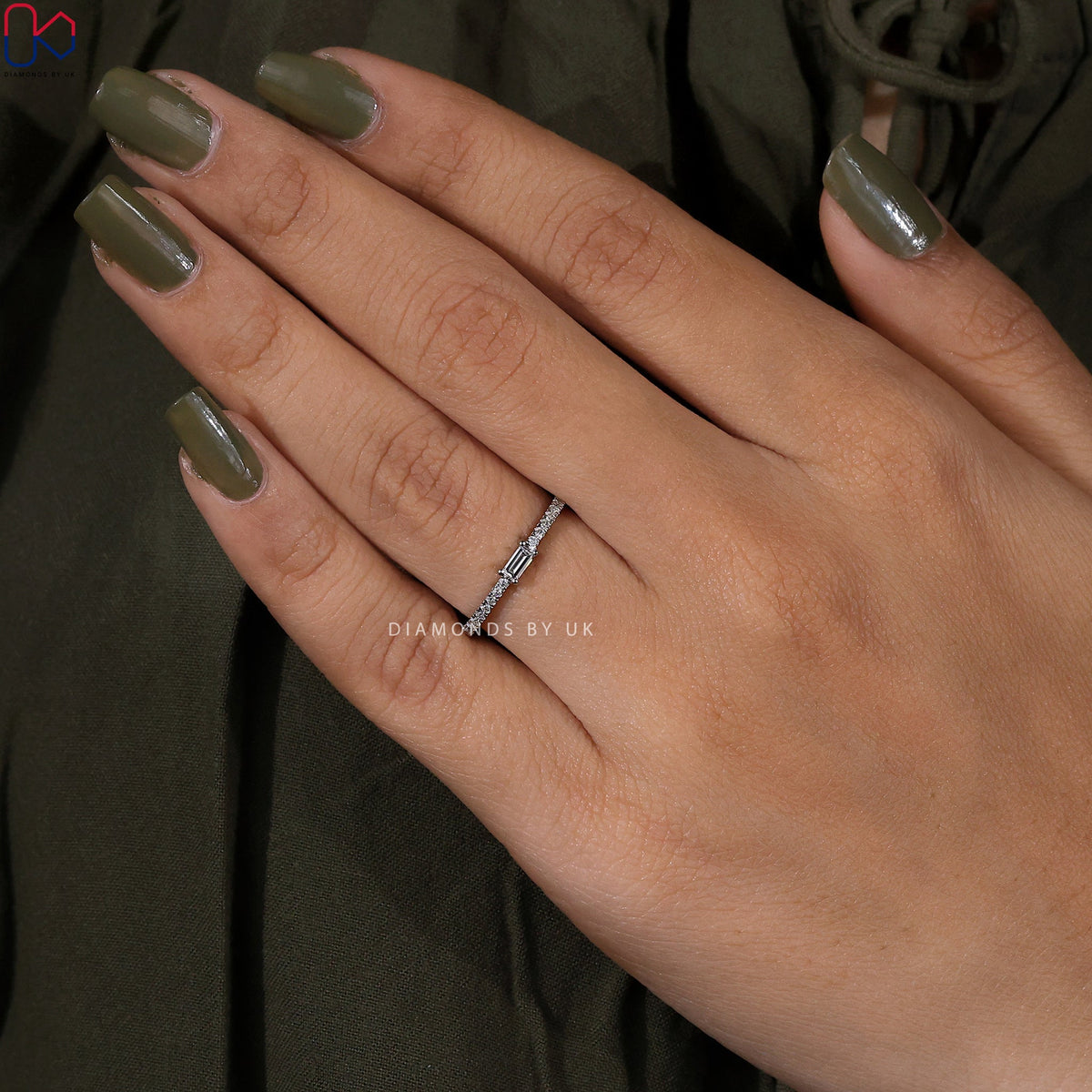 Half Eternity Baguette And Round Diamond Band