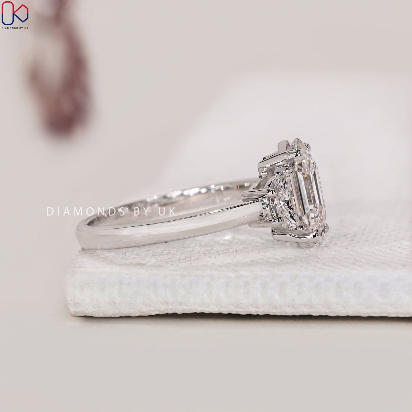 Hexagon Cut Diamond Engagement Ring with Half Moon Cut