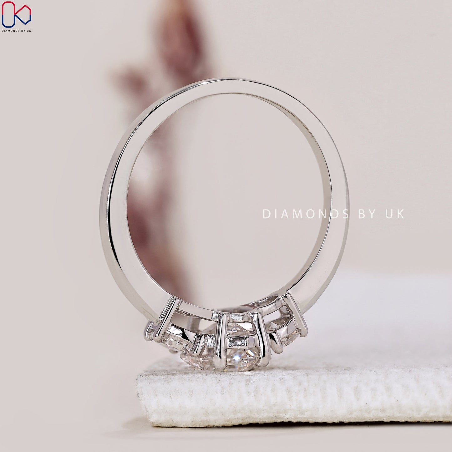 Hexagon Cut Diamond Engagement Ring with Half Moon Cut