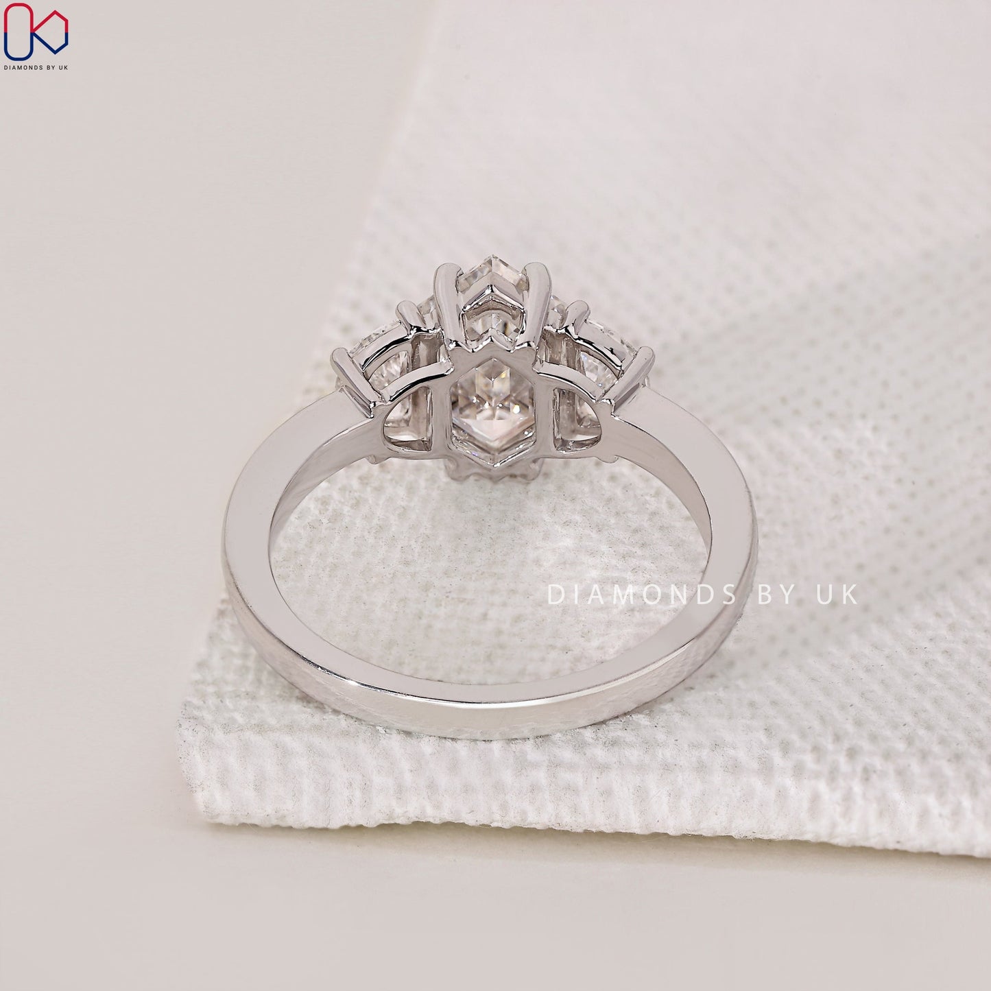 Hexagon Cut Diamond Engagement Ring with Half Moon Cut