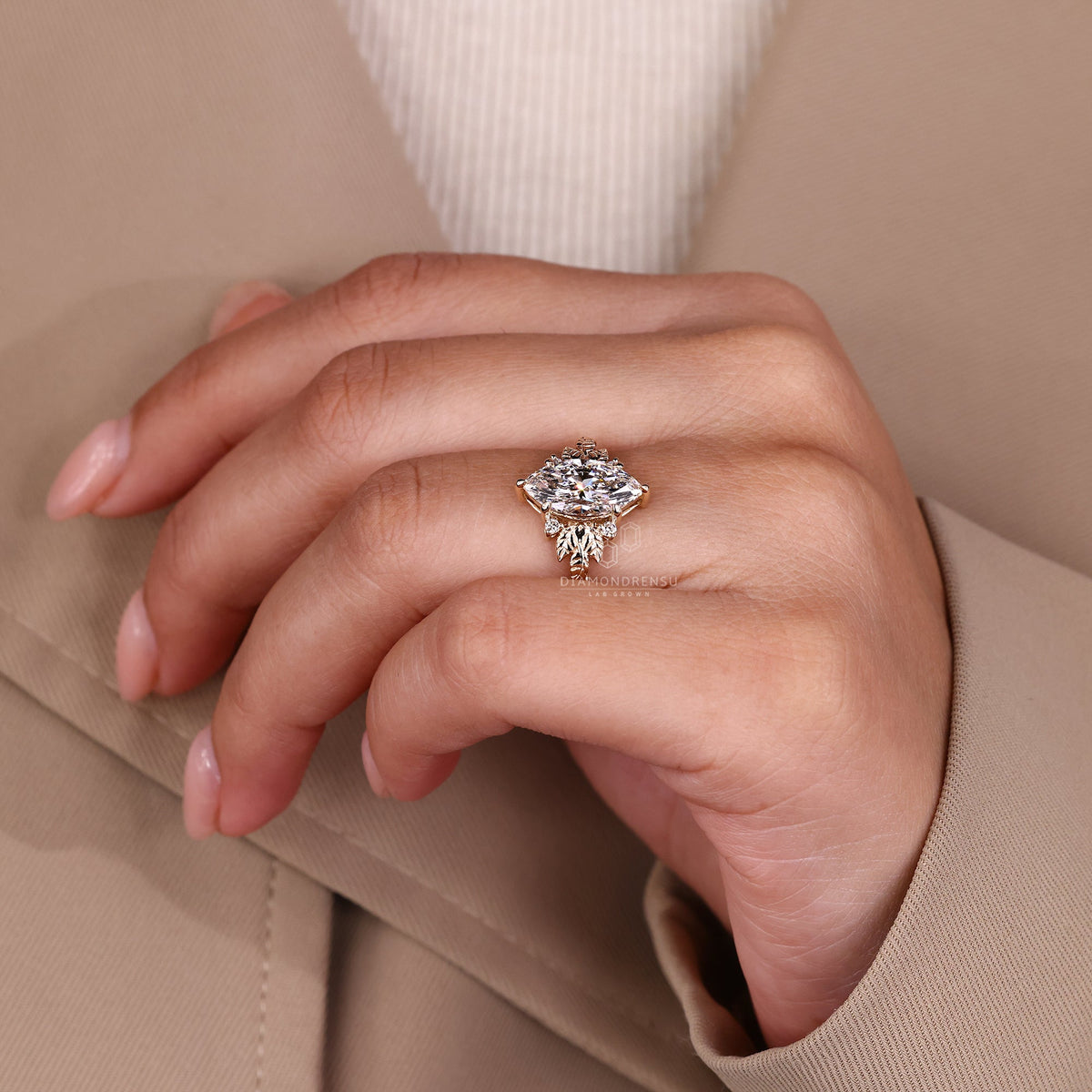 Art Deco Marquise Cut Diamond Ring with Five Stone Style