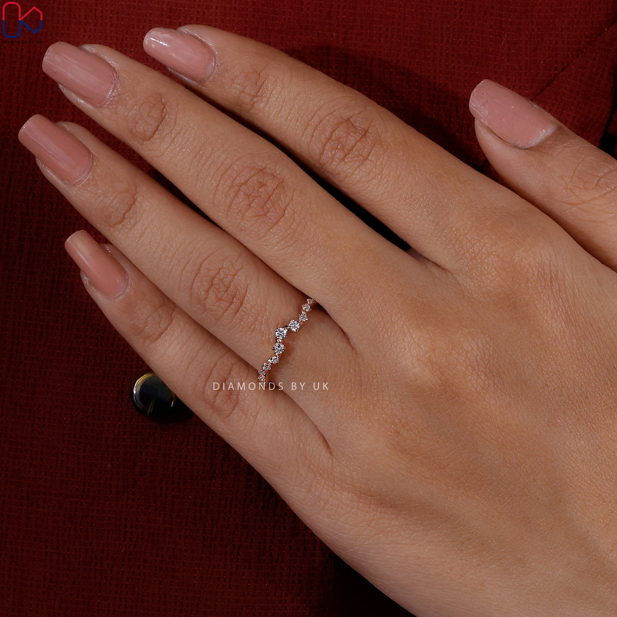 Round Cut Curved Rose Gold Wedding Band