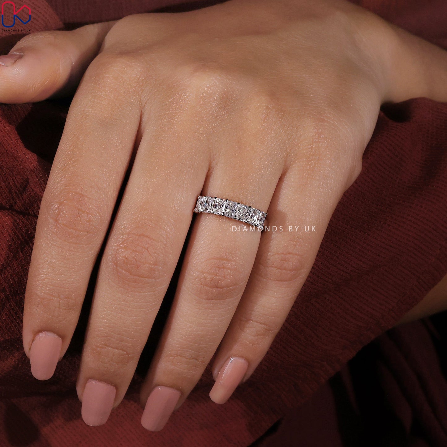 Radiant Cut Diamond Band In White Gold