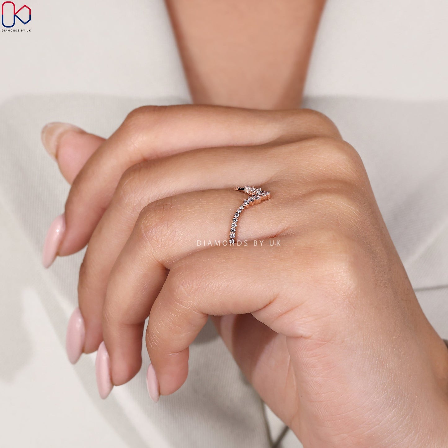 Pear And Round Diamond V Shape Wedding Band