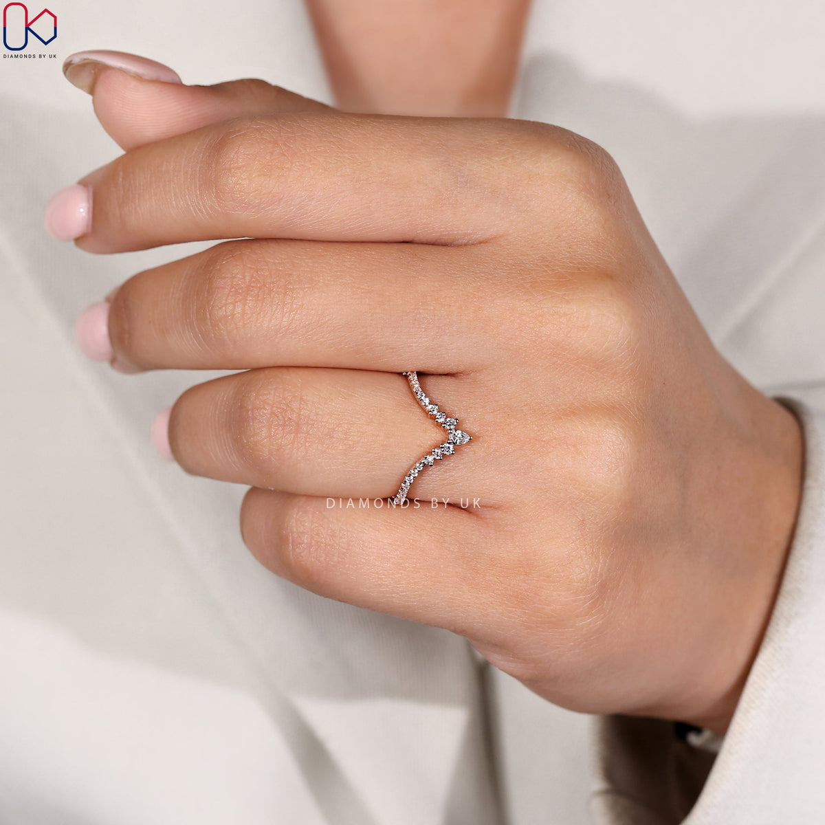 Pear And Round Diamond V Shape Wedding Band