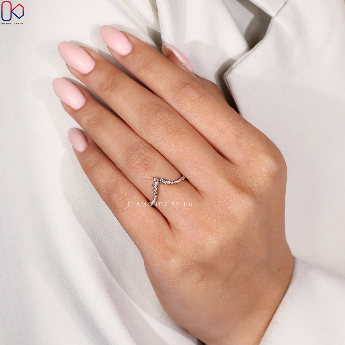 Pear And Round Diamond V Shape Wedding Band