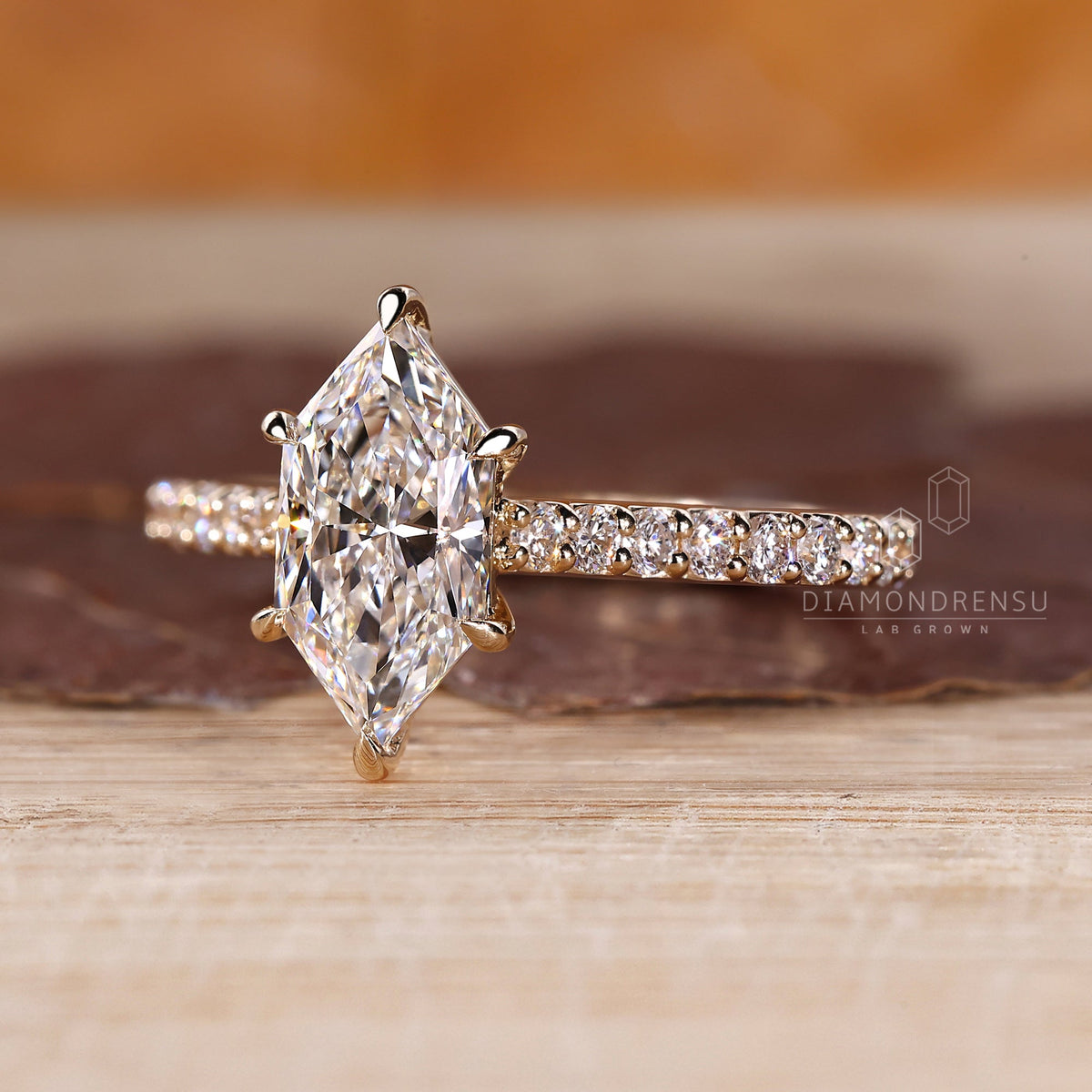 Dutch Marquise Engagement Ring with Round Cut Pave Band
