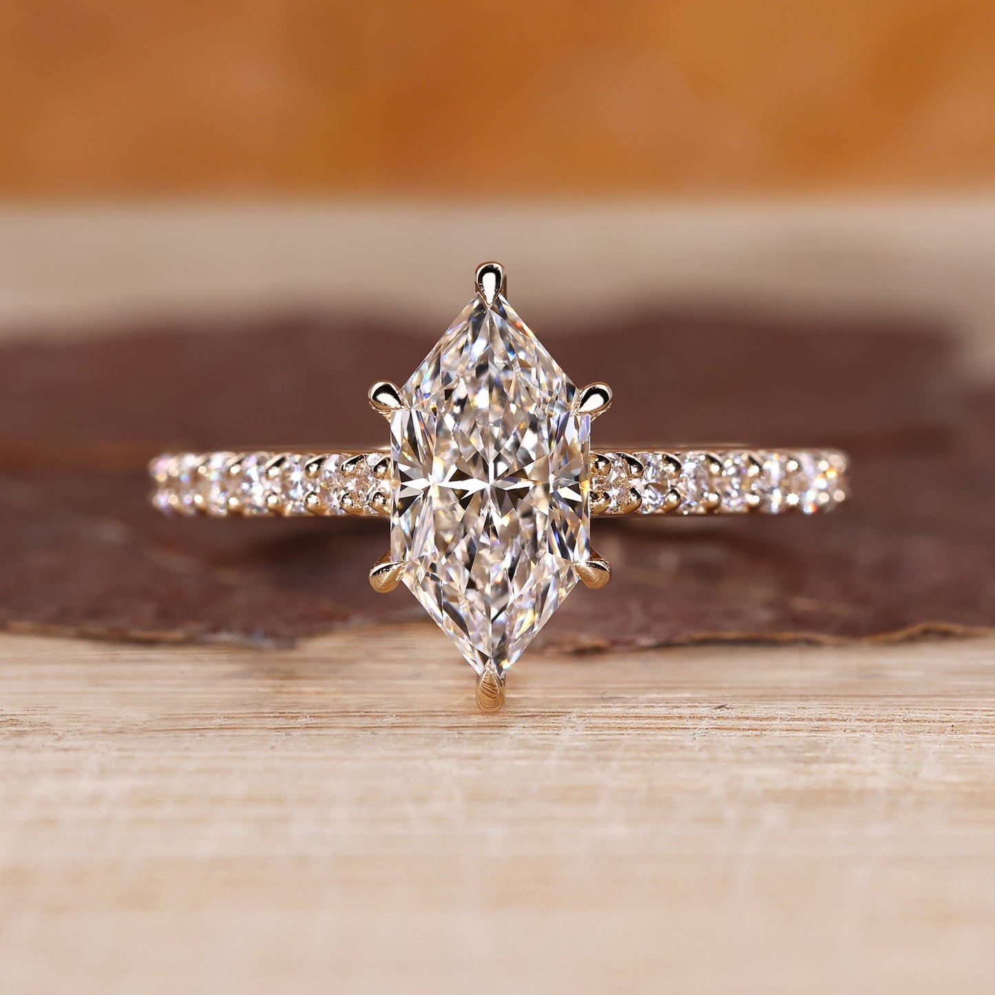 Dutch Marquise Engagement Ring with Round Cut Pave Band
