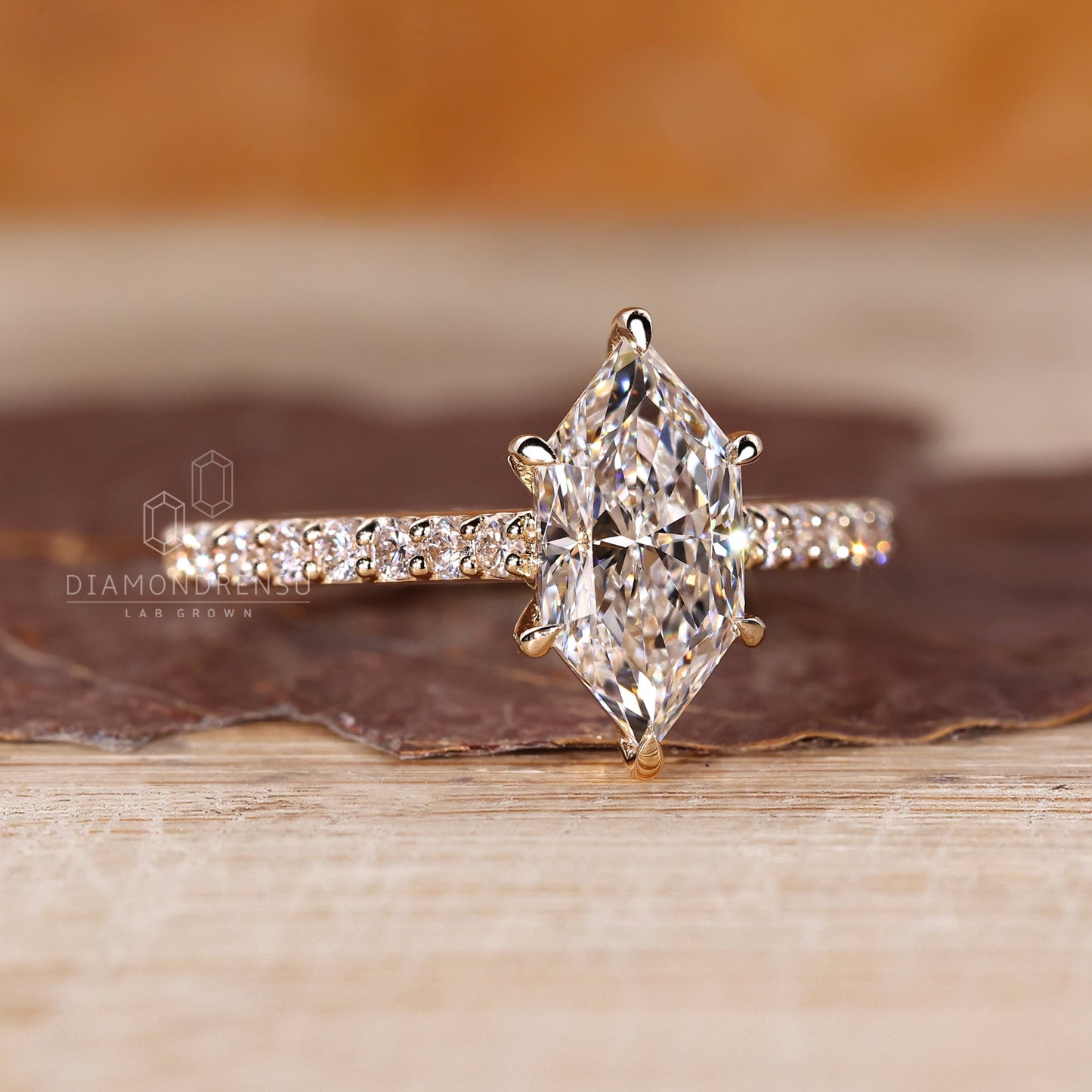 Dutch Marquise Engagement Ring with Round Cut Pave Band