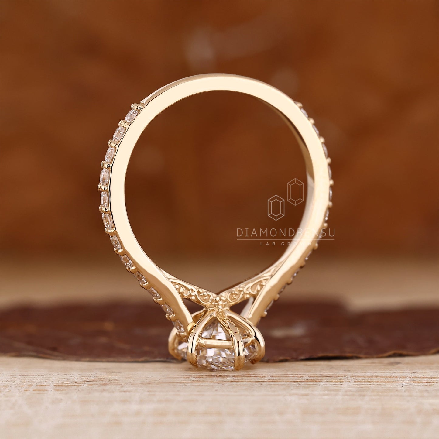 Dutch Marquise Engagement Ring with Round Cut Pave Band