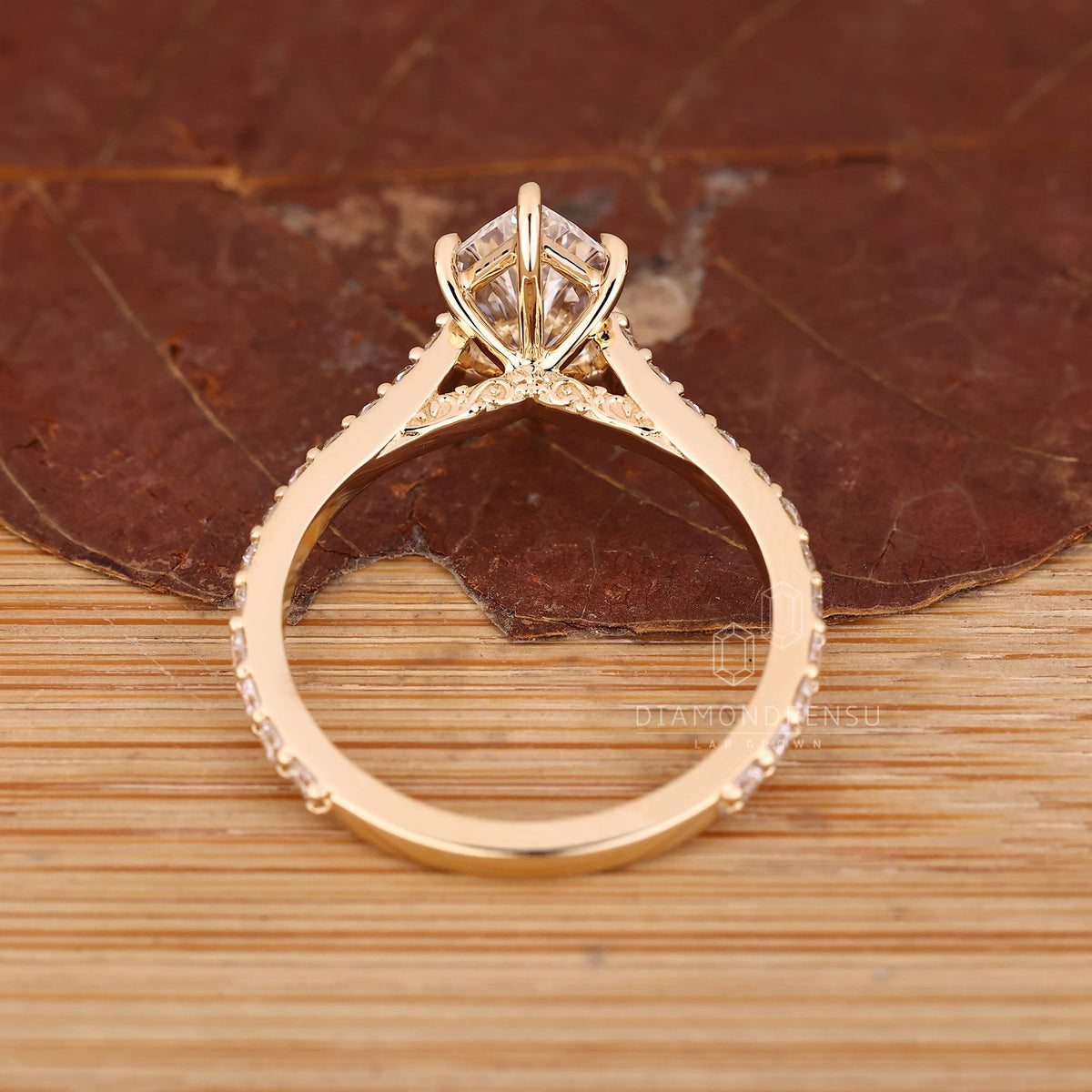 Dutch Marquise Engagement Ring with Round Cut Pave Band