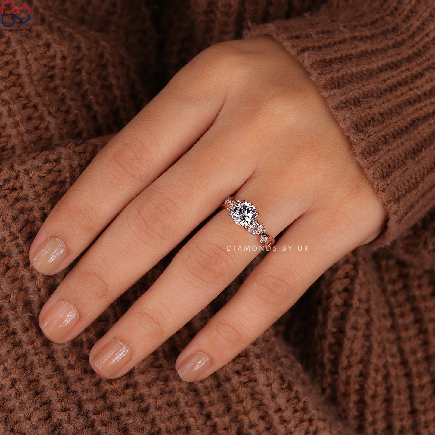 Nature Inspired Engagement Ring - Round Diamonds