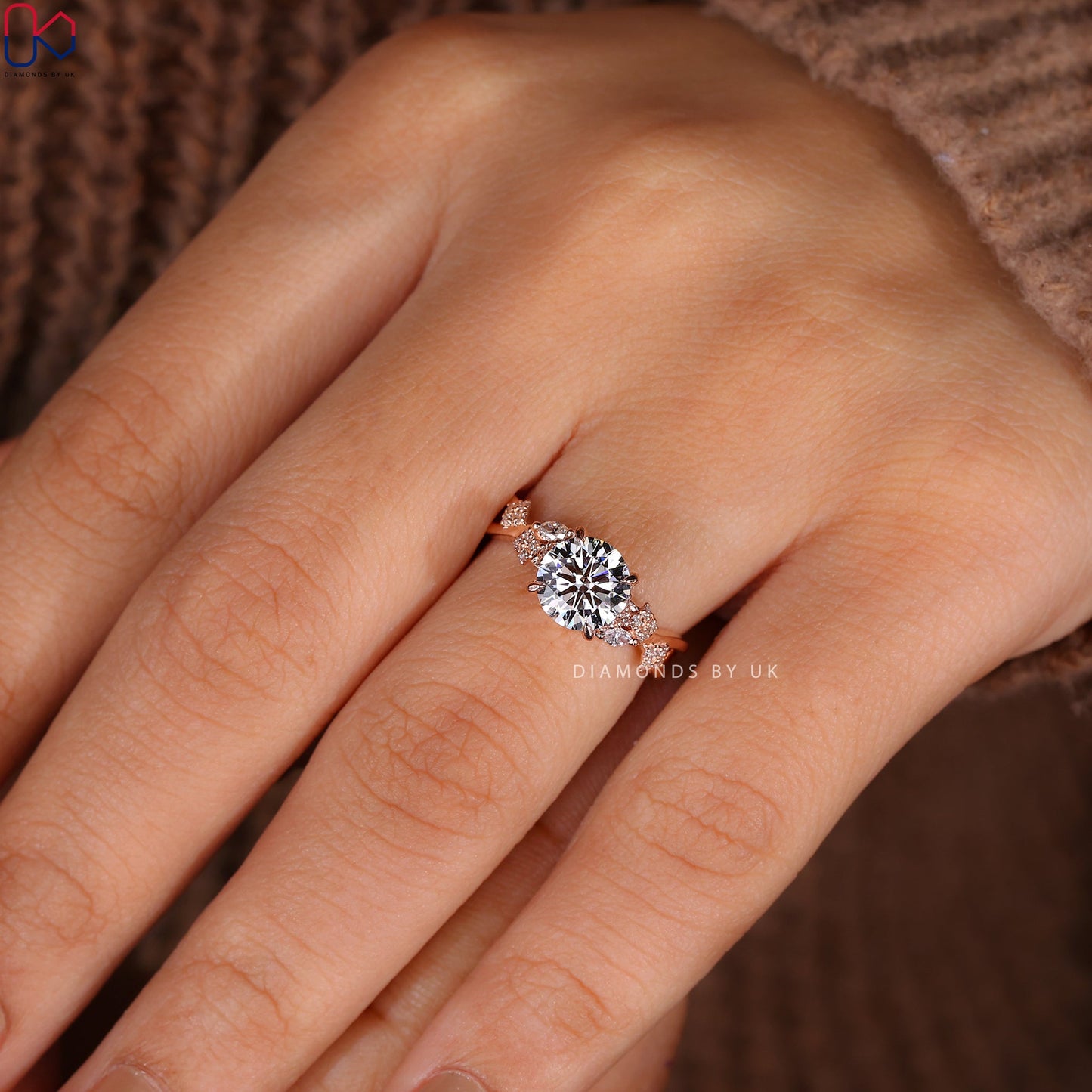 Nature Inspired Engagement Ring - Round Diamonds