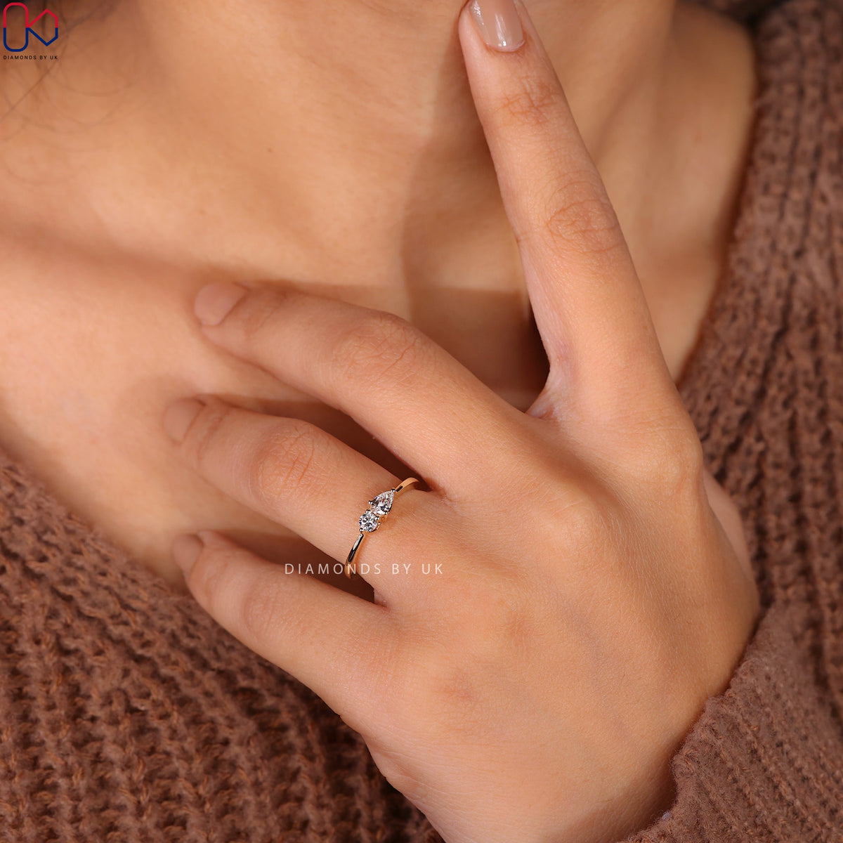 Two Stone Engagement Ring – Pear and Round Diamonds