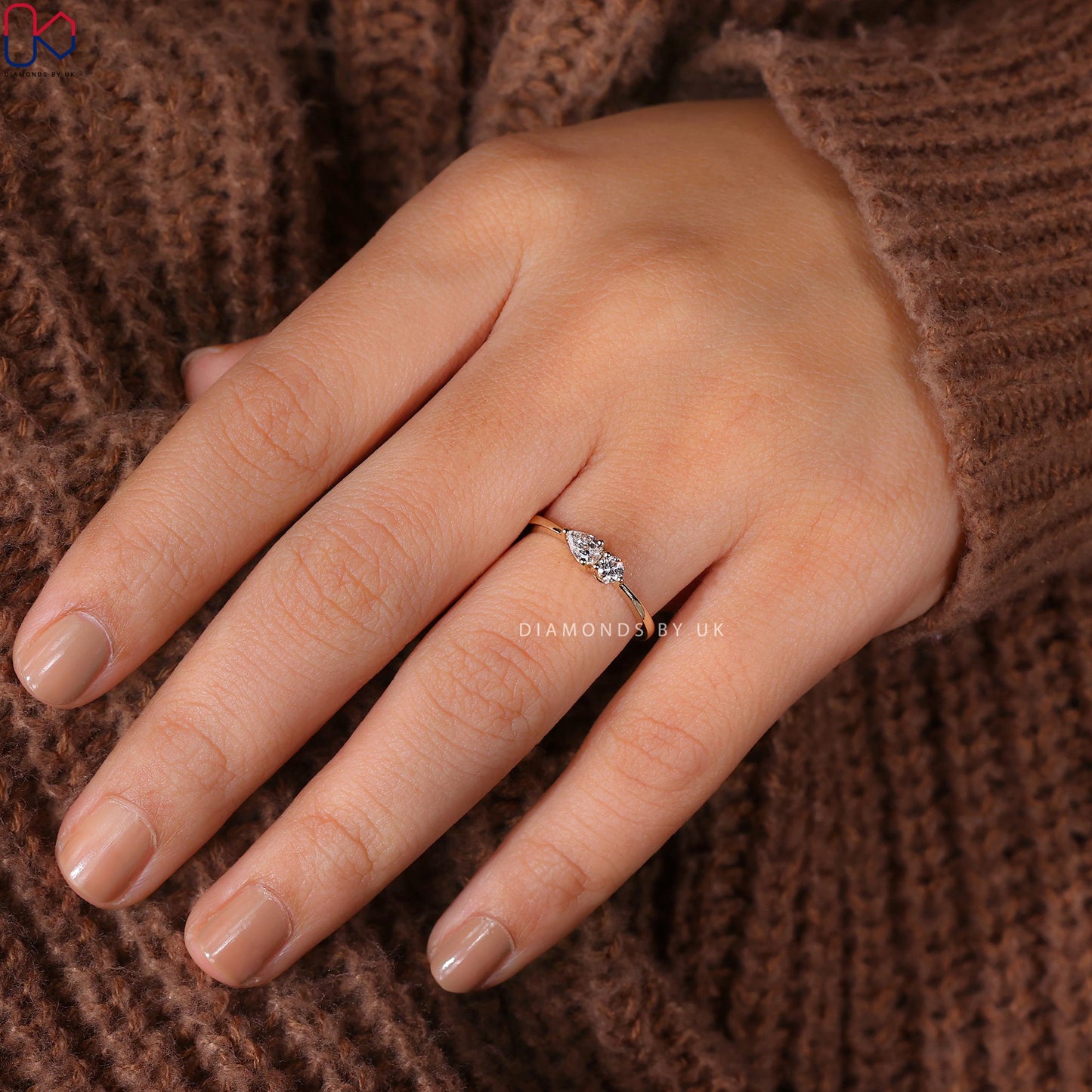Two Stone Engagement Ring – Pear and Round Diamonds