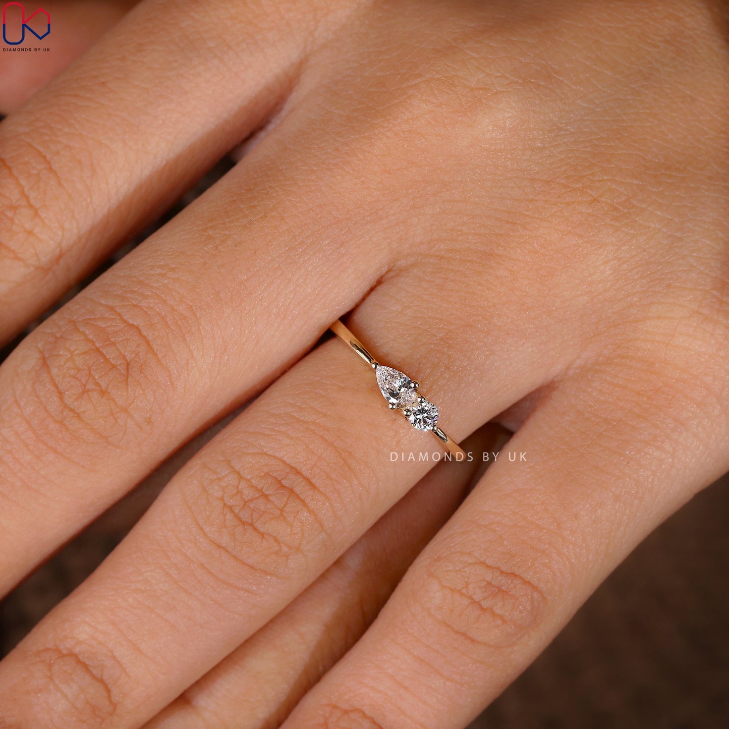 Two Stone Engagement Ring – Pear and Round Diamonds